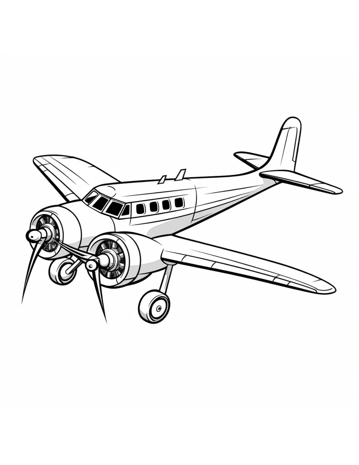 Airplane Coloring Page 14 - Airplane with two propellers on front and two wheels