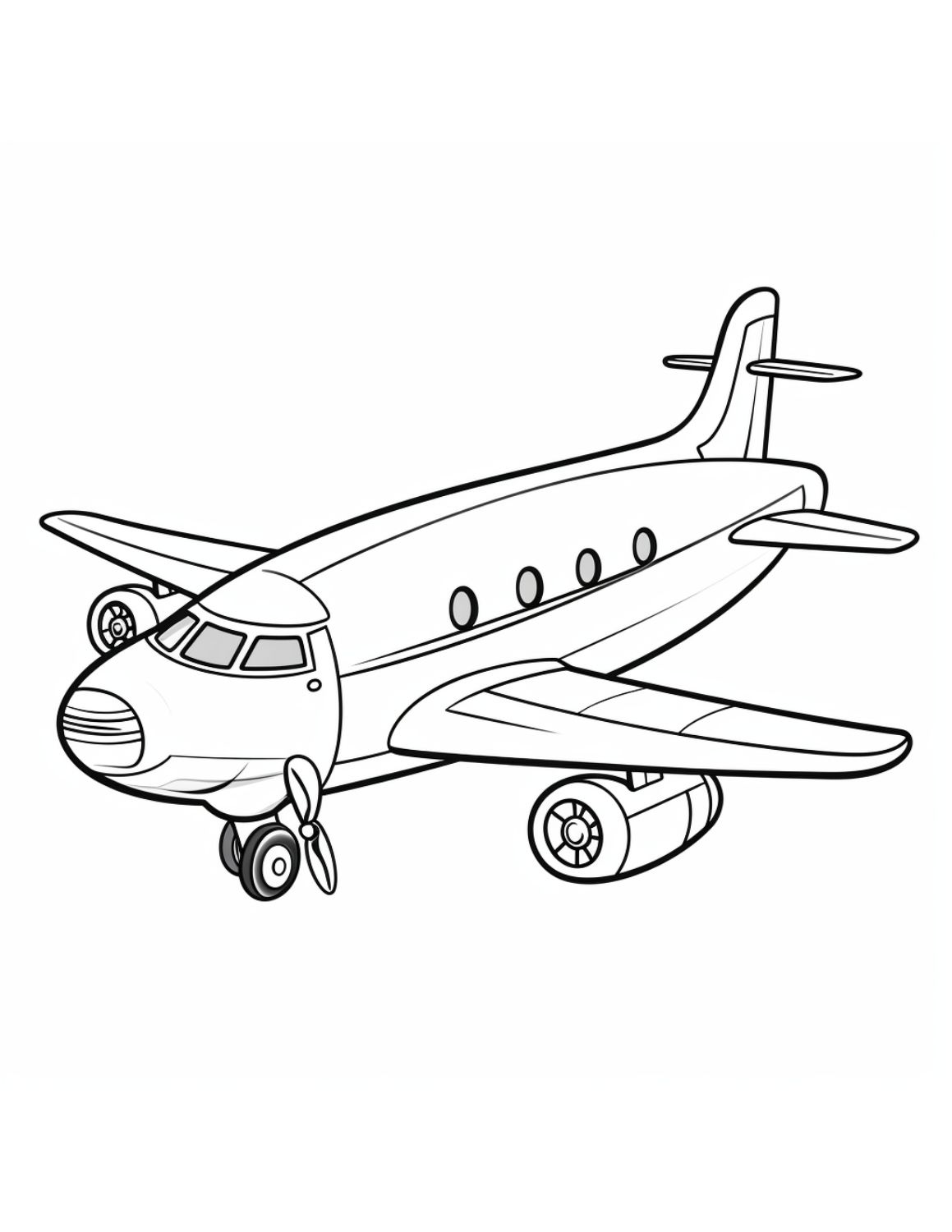 Airplane Coloring Page 16 - Wide cargo plane with jet engines and little wings