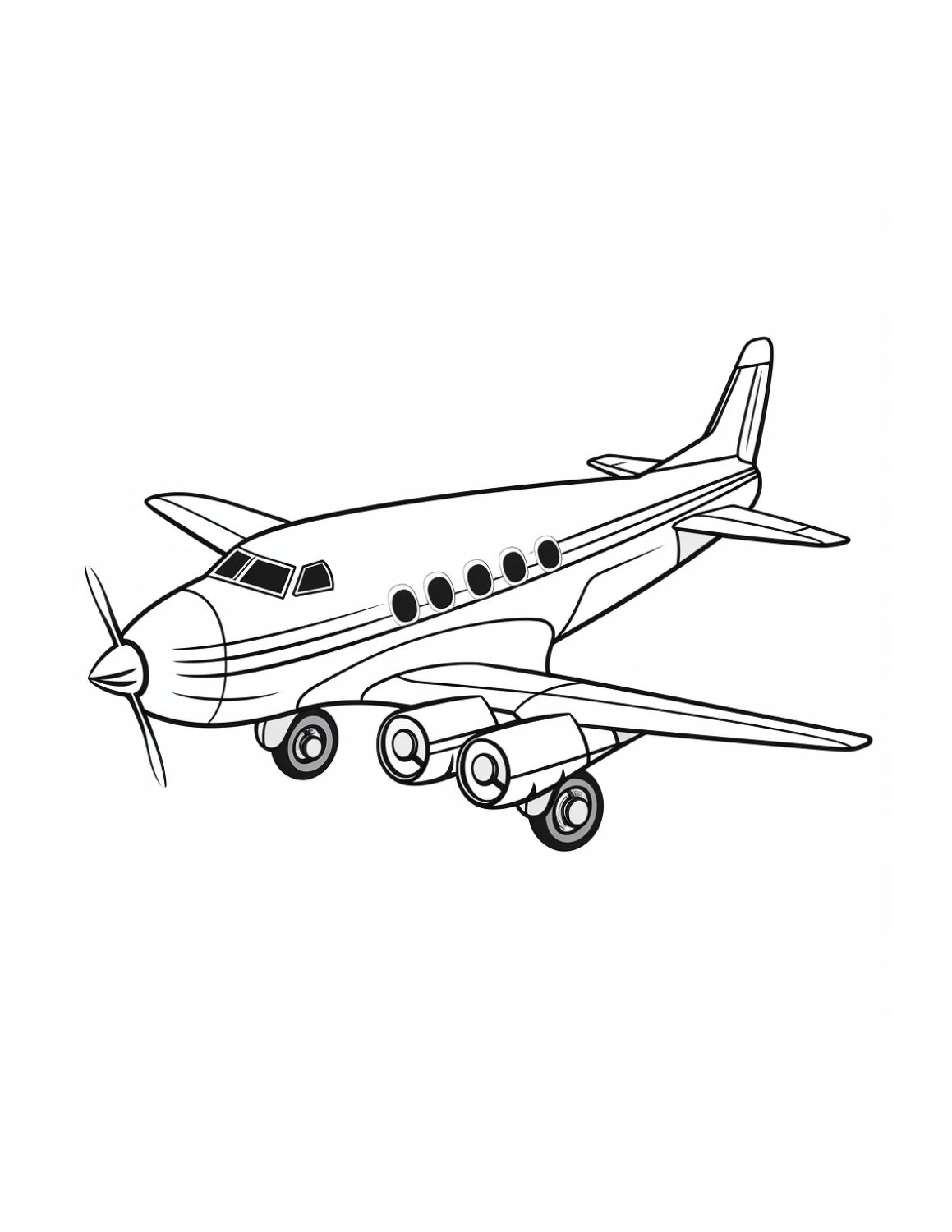 Airplane Coloring Page 4 - Airplane with twin engines on wing with wheels visible