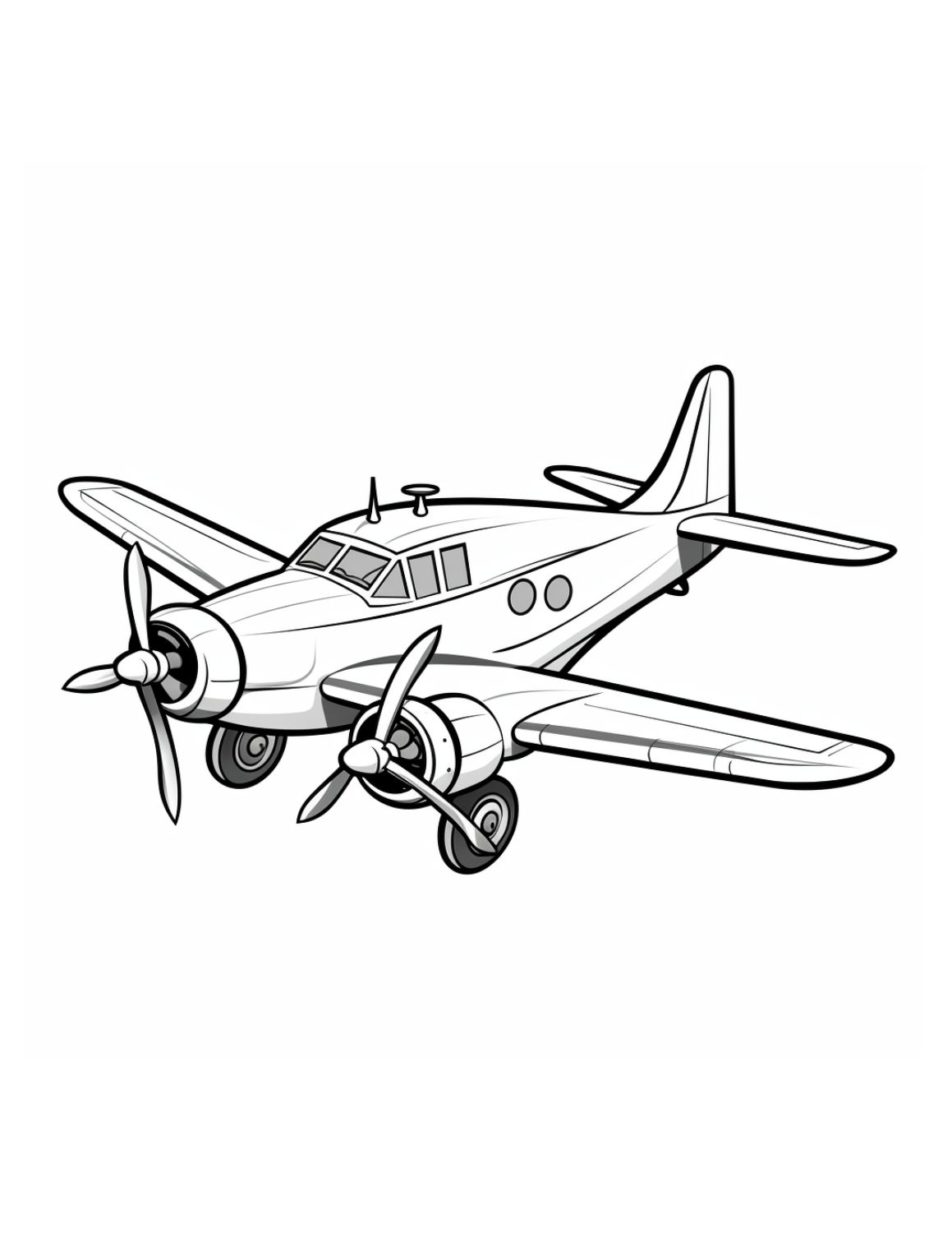 Airplane Coloring Page 5 - Very small airplane with two propellers, with wheels visible
