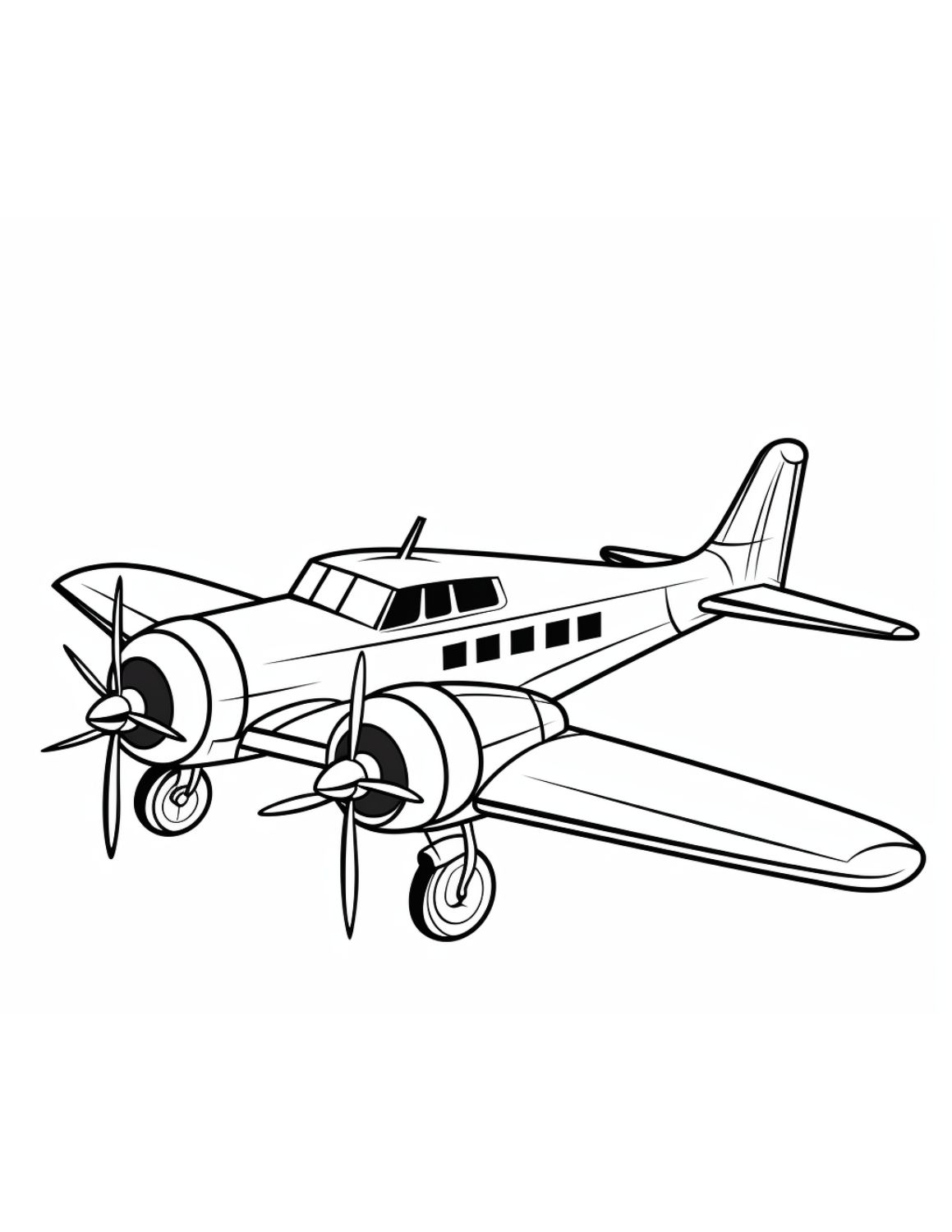 Airplane Coloring Page 6 - Medium-sized airplane with two propellers and wheels visible