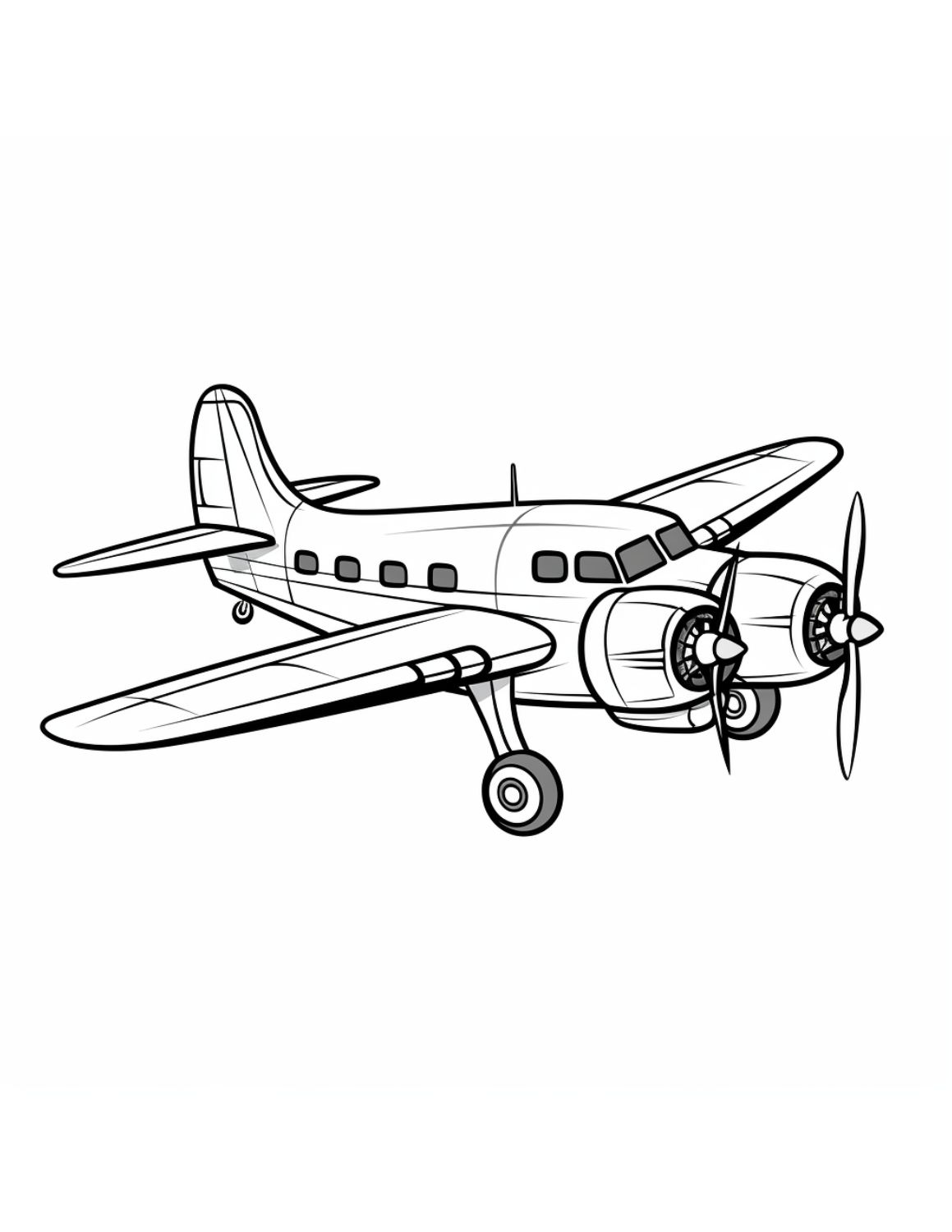 Airplane Coloring Page 7 - Medium-sized airplane with two propellers on front