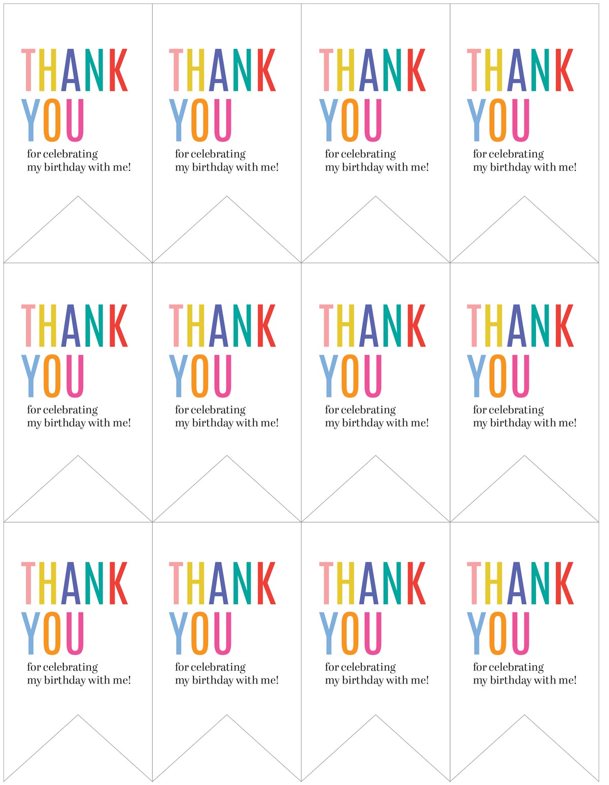 Printable thank you for coming to my party favor tags