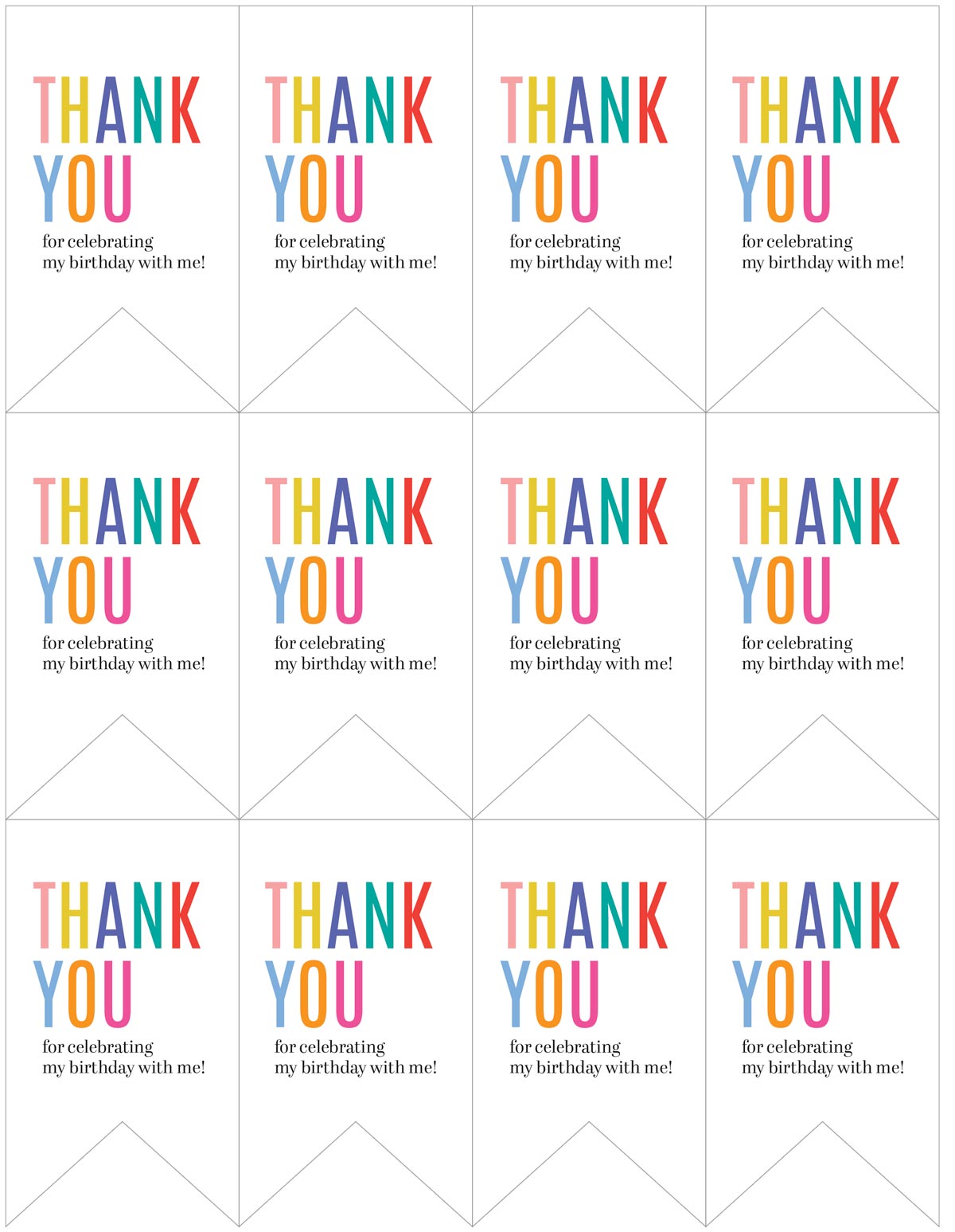 Printable thank you for coming to my party favor tags