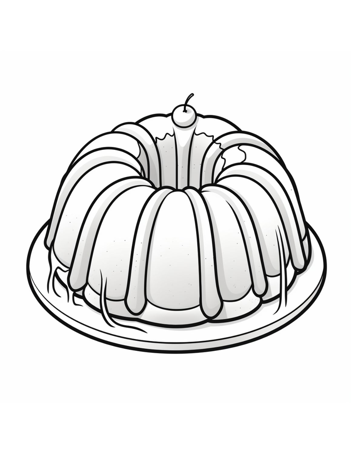 Cake Coloring Page 10 - Budnt cake with single cherry on top