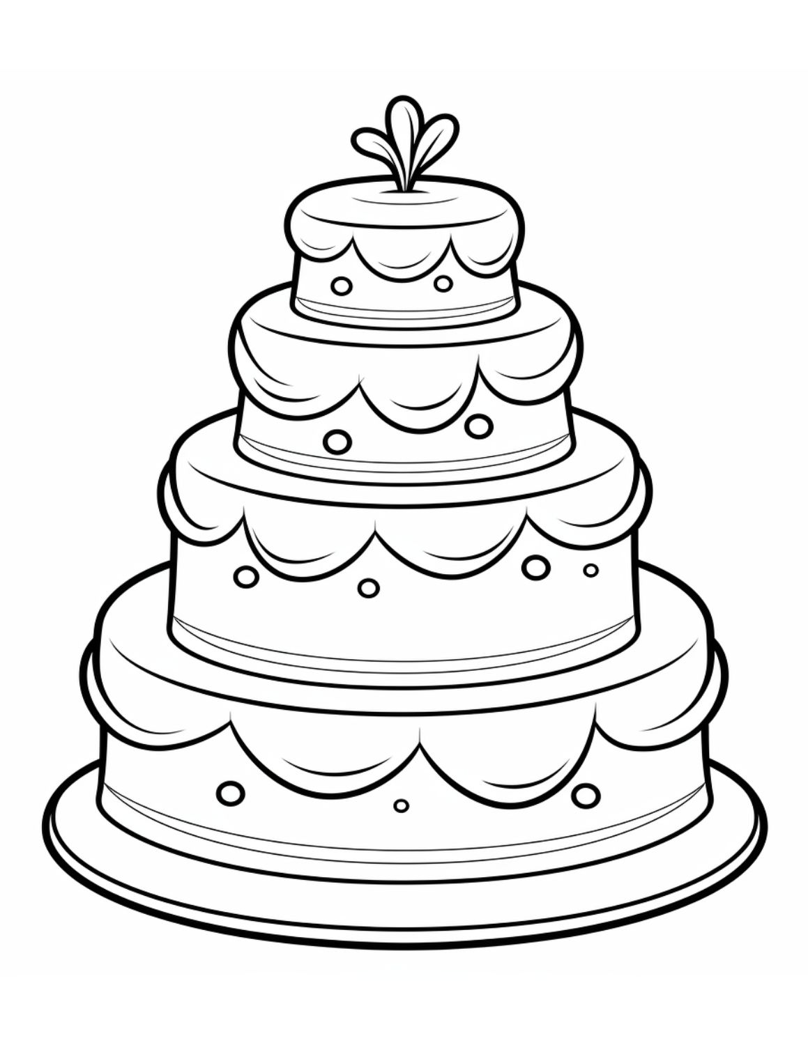Cake Coloring Page 4 - Tall cake with four tiers with simple decoration
