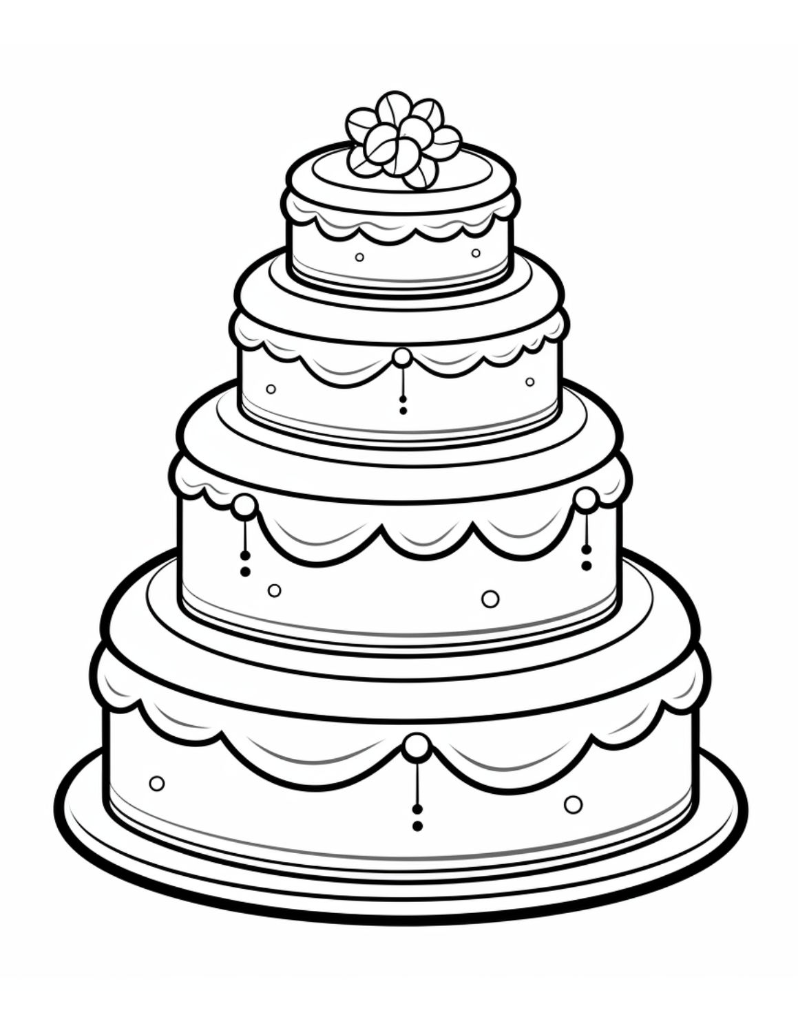 Cake Coloring Page 8 - Tiered cake with four layers with frosting and simple decoration