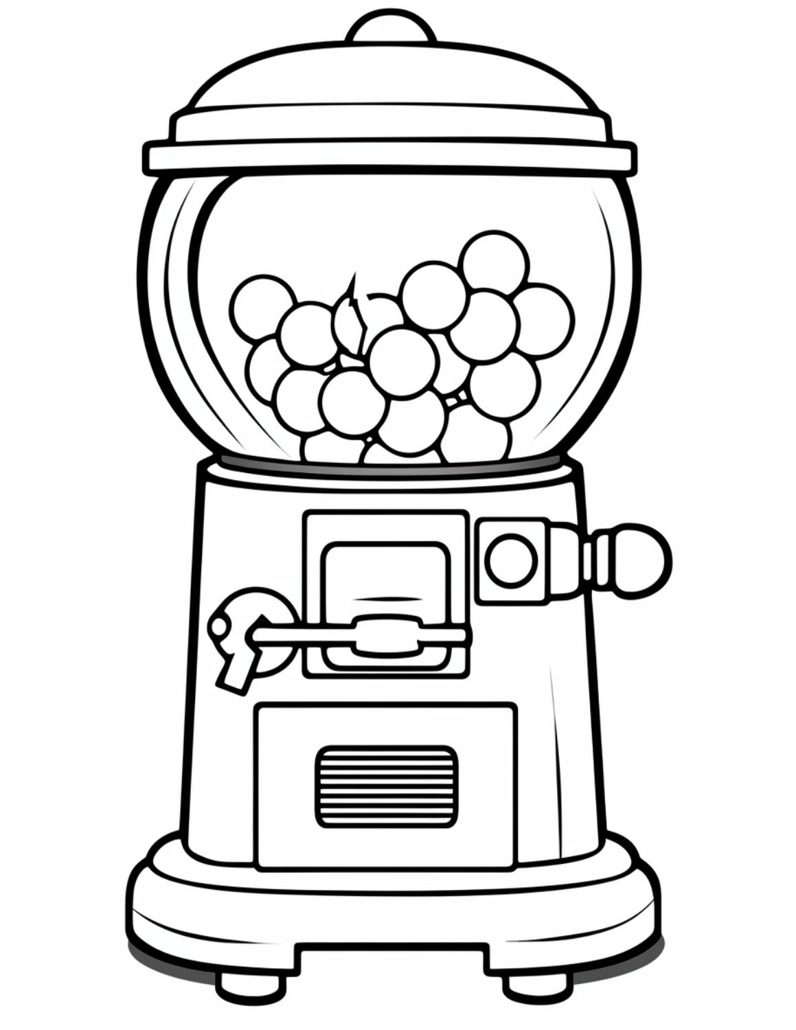 Candy Coloring Page 1 - Line drawing of a gumball machine 
