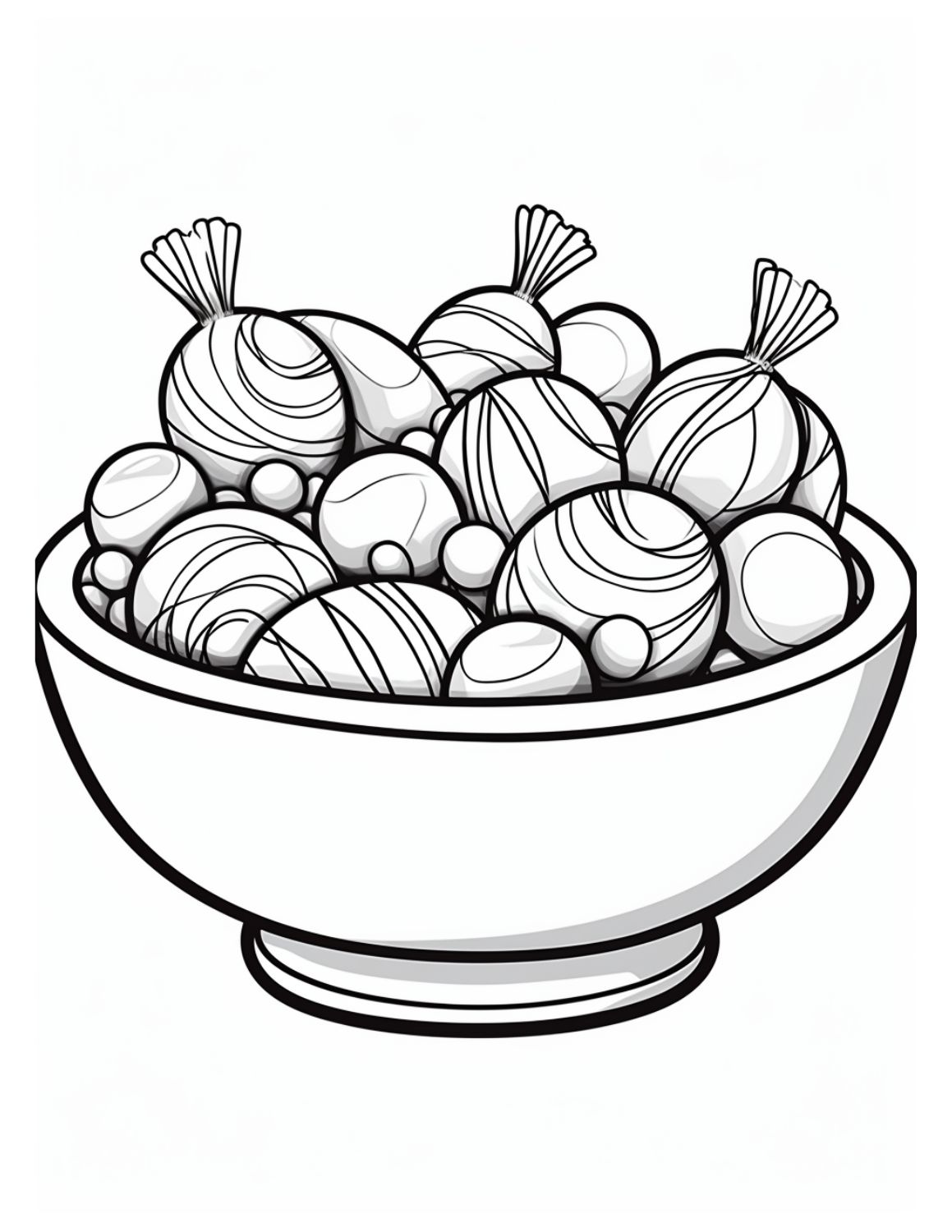 Skip to my Lou - Candy Coloring Pages - Line drawing of a bowl of hard candy