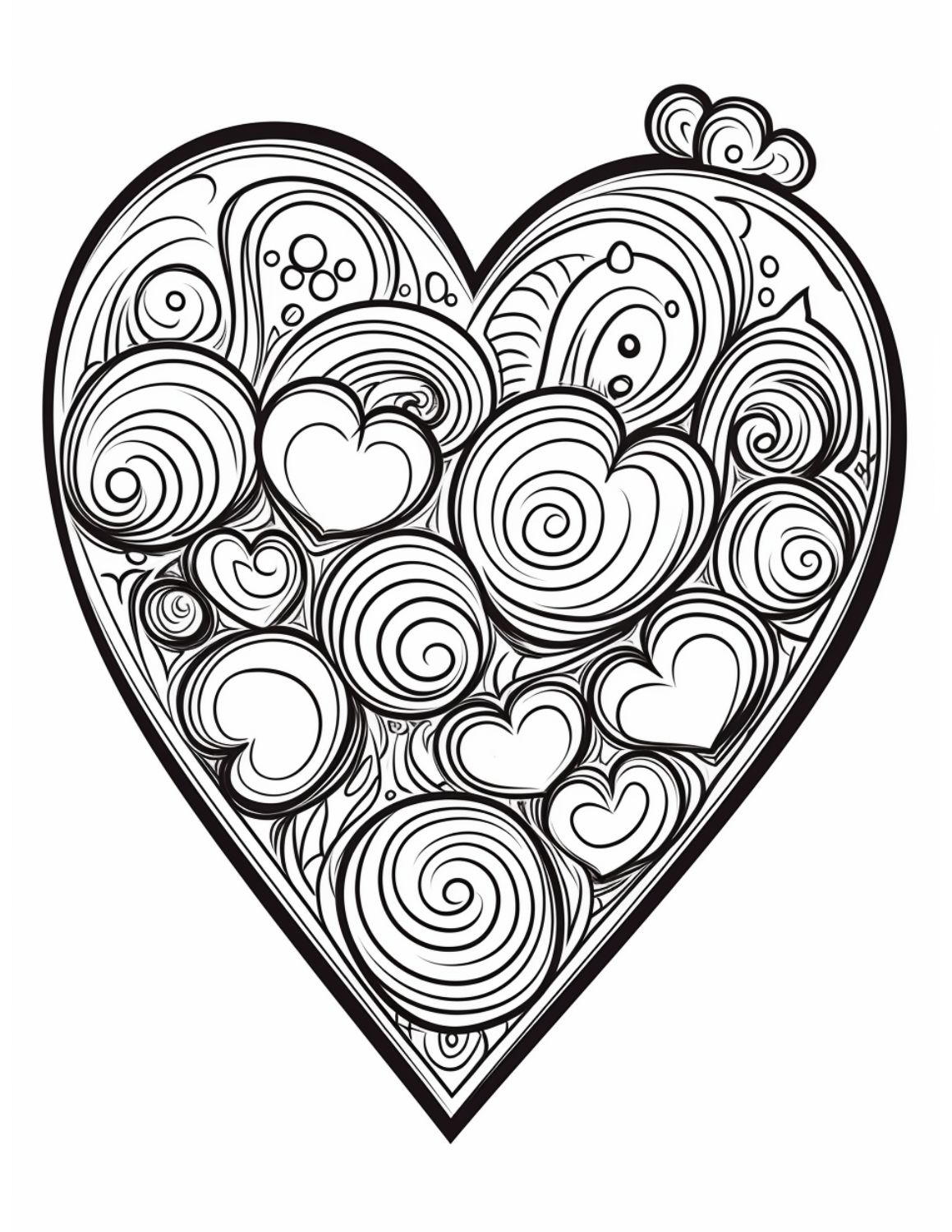 Candy Coloring Page 10 - Line drawing of a heart-shaped lollipop