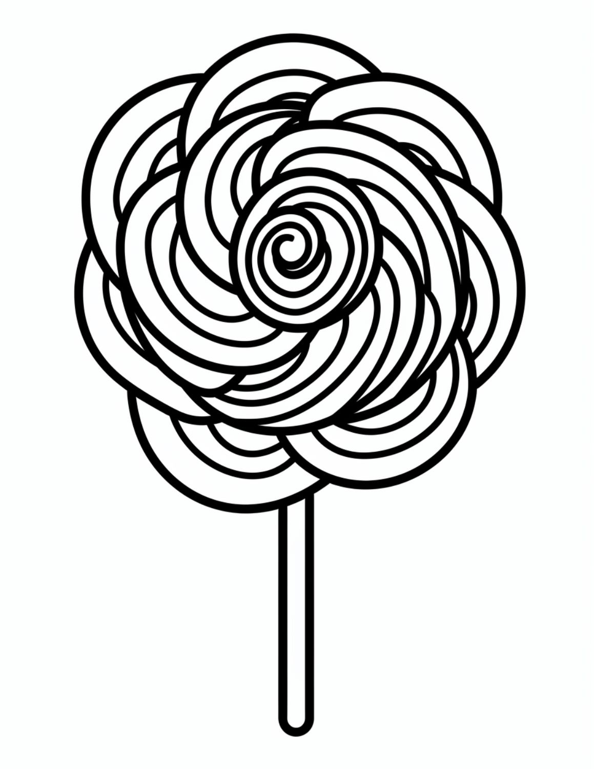 Candy Coloring Page 7 - Line drawing of a lollipop with a flower pattern