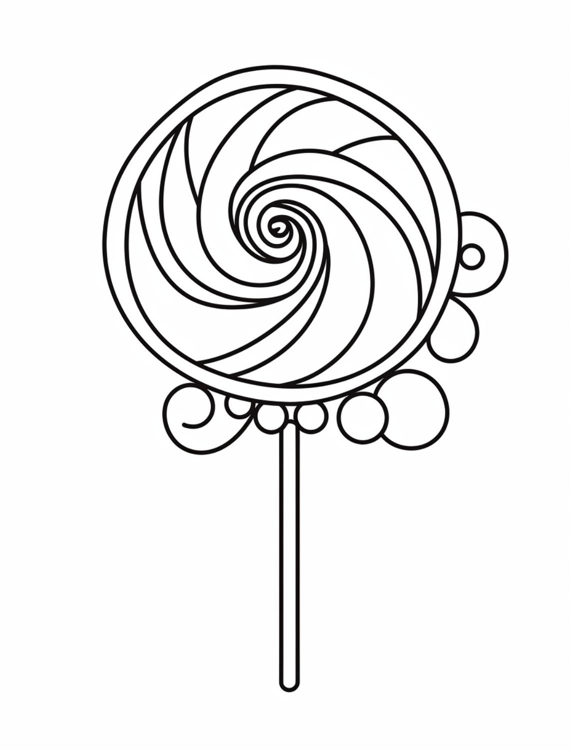 Candy Coloring Page 8 - Line drawing of a lollipop with a swirl pattern