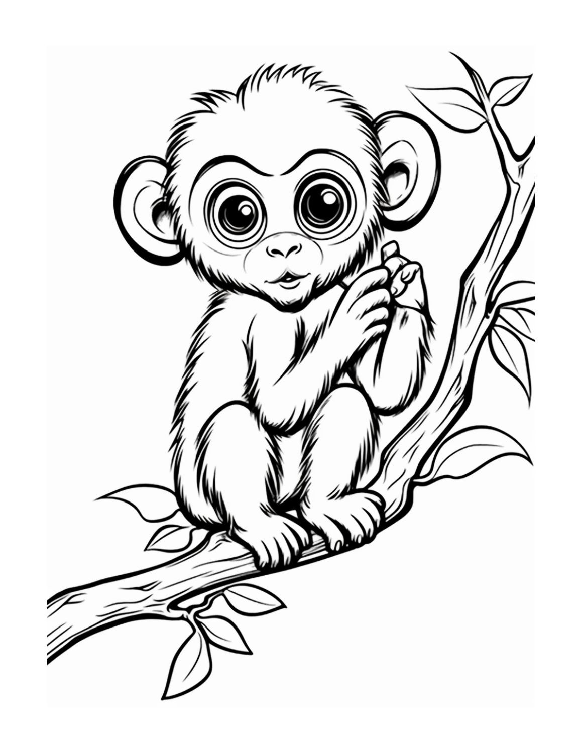 Image shows a baby monkey sitting on a tree coloring page - Skip to my Lou