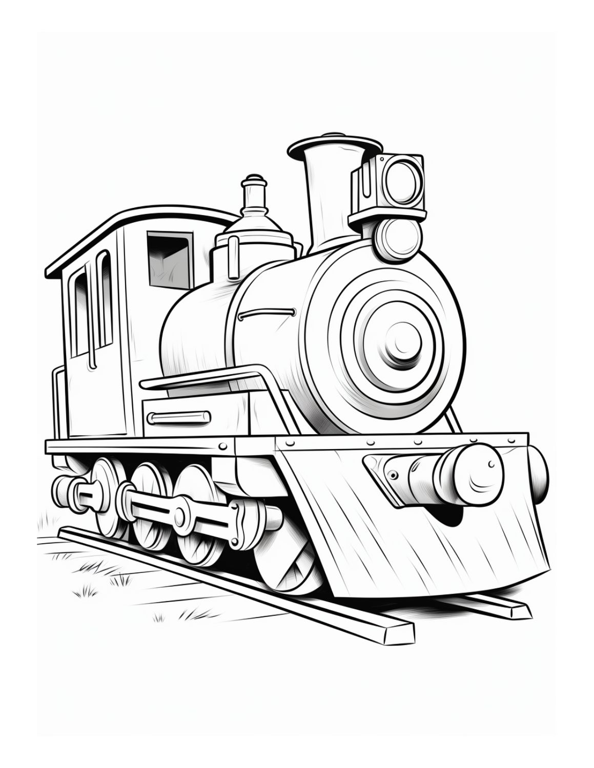 Train Coloring Page 1 - Small steam train with large boiler and light