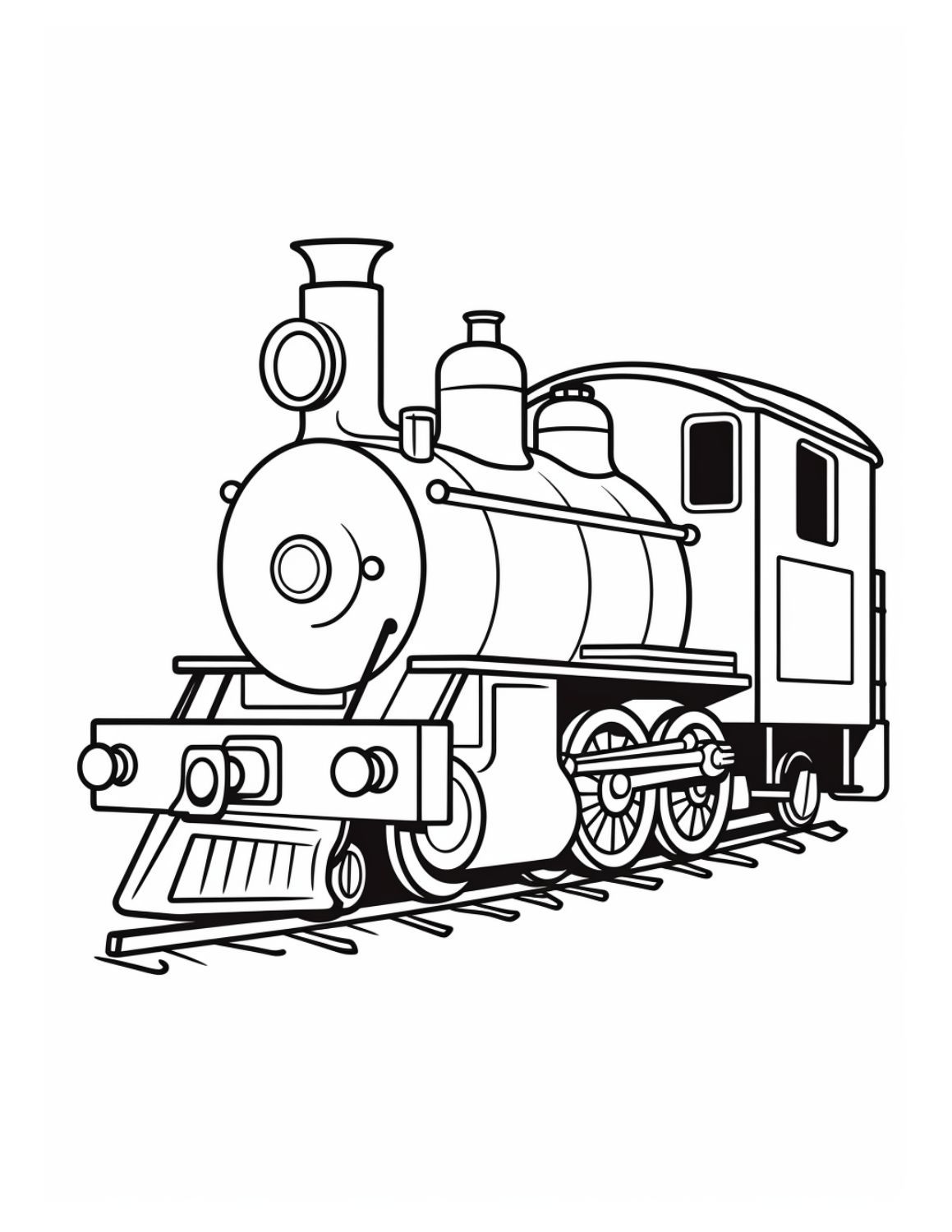 Train Coloring Page 14 - Simple drawing of steam train with tall chimney on rail