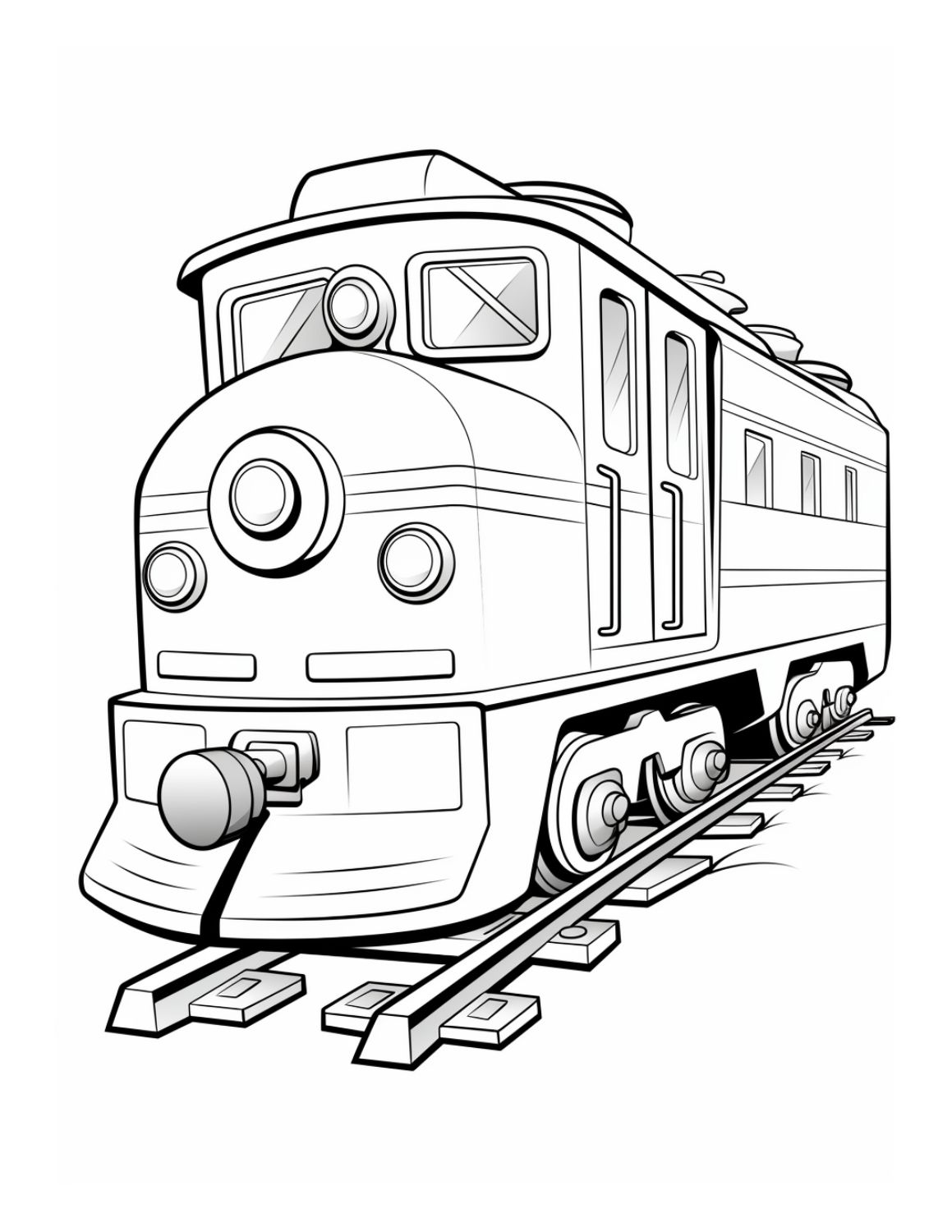 Train Coloring Page 18 - Big diesel train on railroad with small windows and four wheels