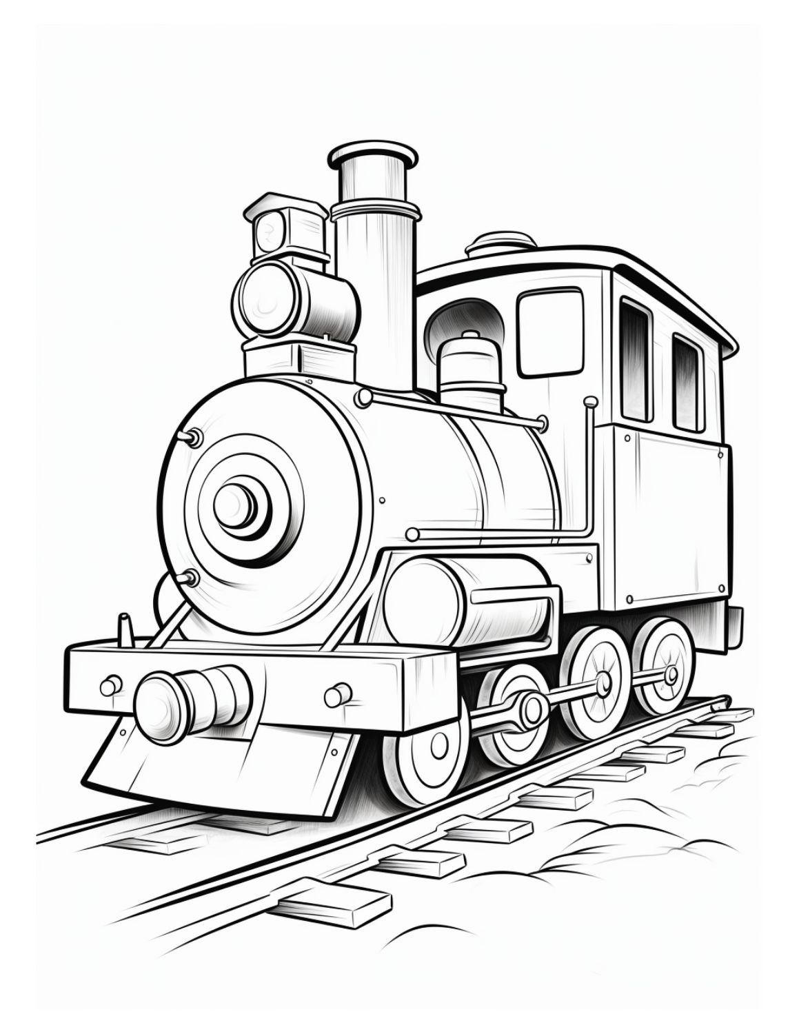 Train Coloring Page 2 - Very short old steam train with small noiler and big cabin
