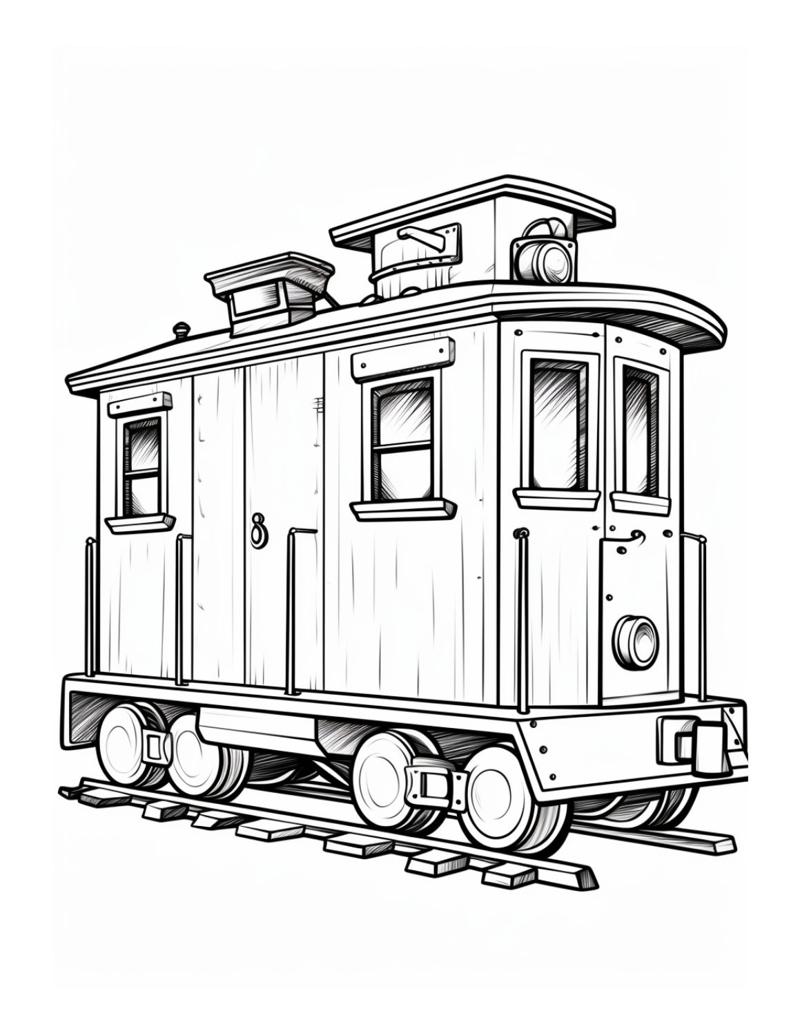 Train Coloring Page 4 - Box-shaped tram with four wheels and lots of windows