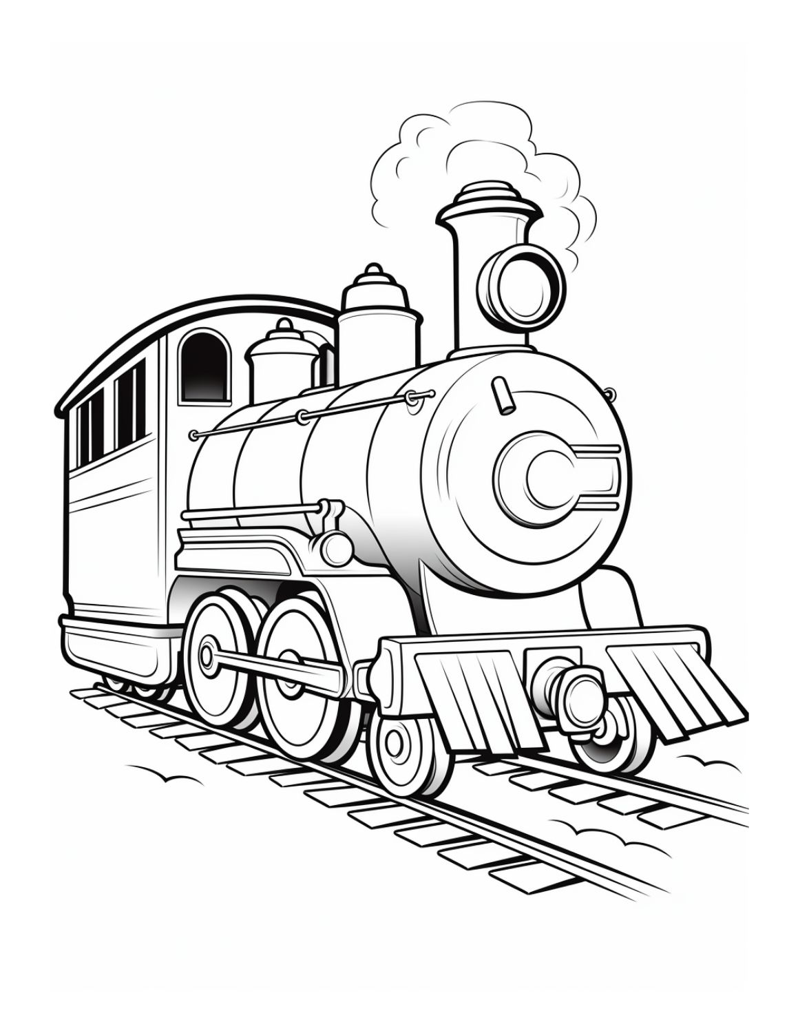 Skip to my Lou - Train Coloring Pages - Line drawing of a steam train with smoke coming out of its chimney