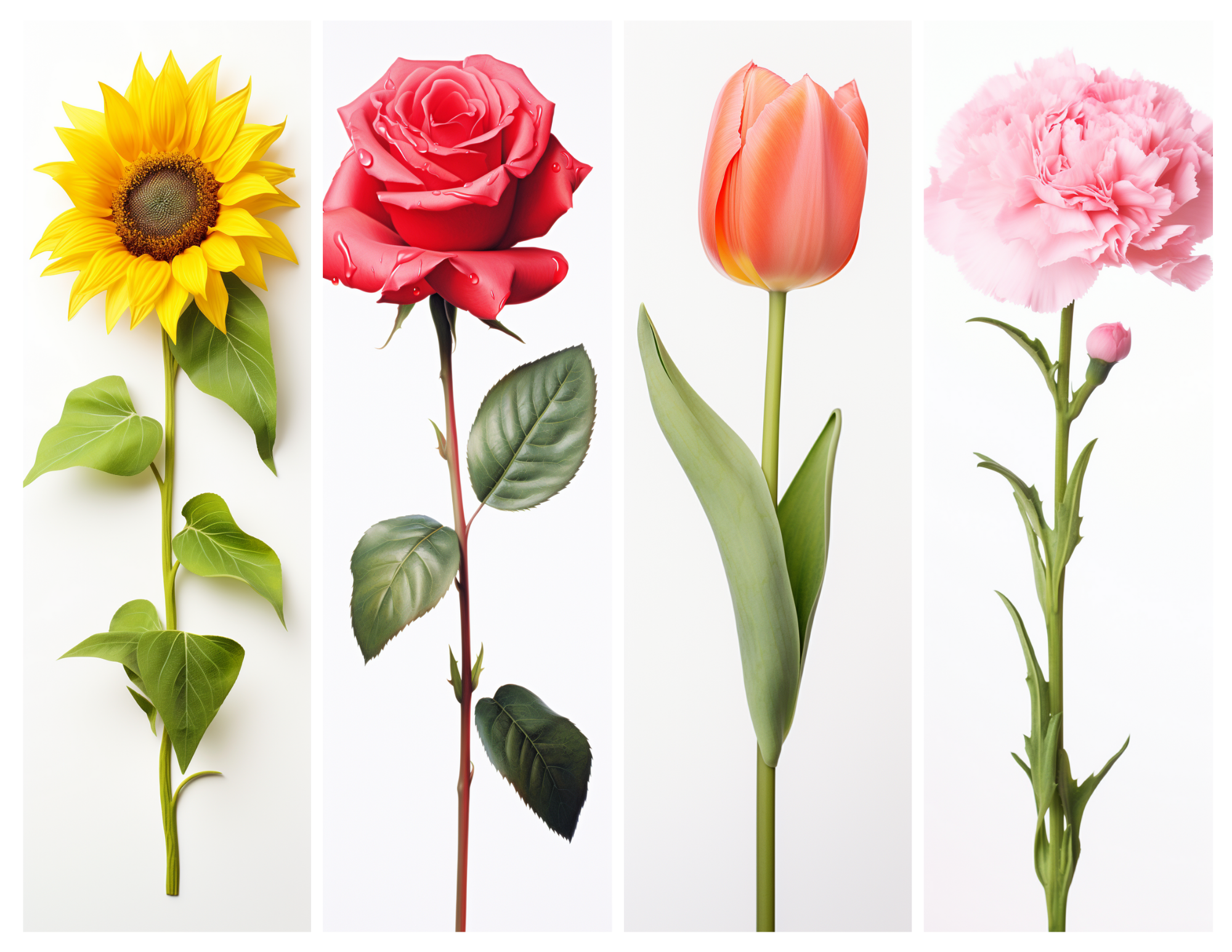 Flower Bookmark Color Print - A collection of four color flowers prints