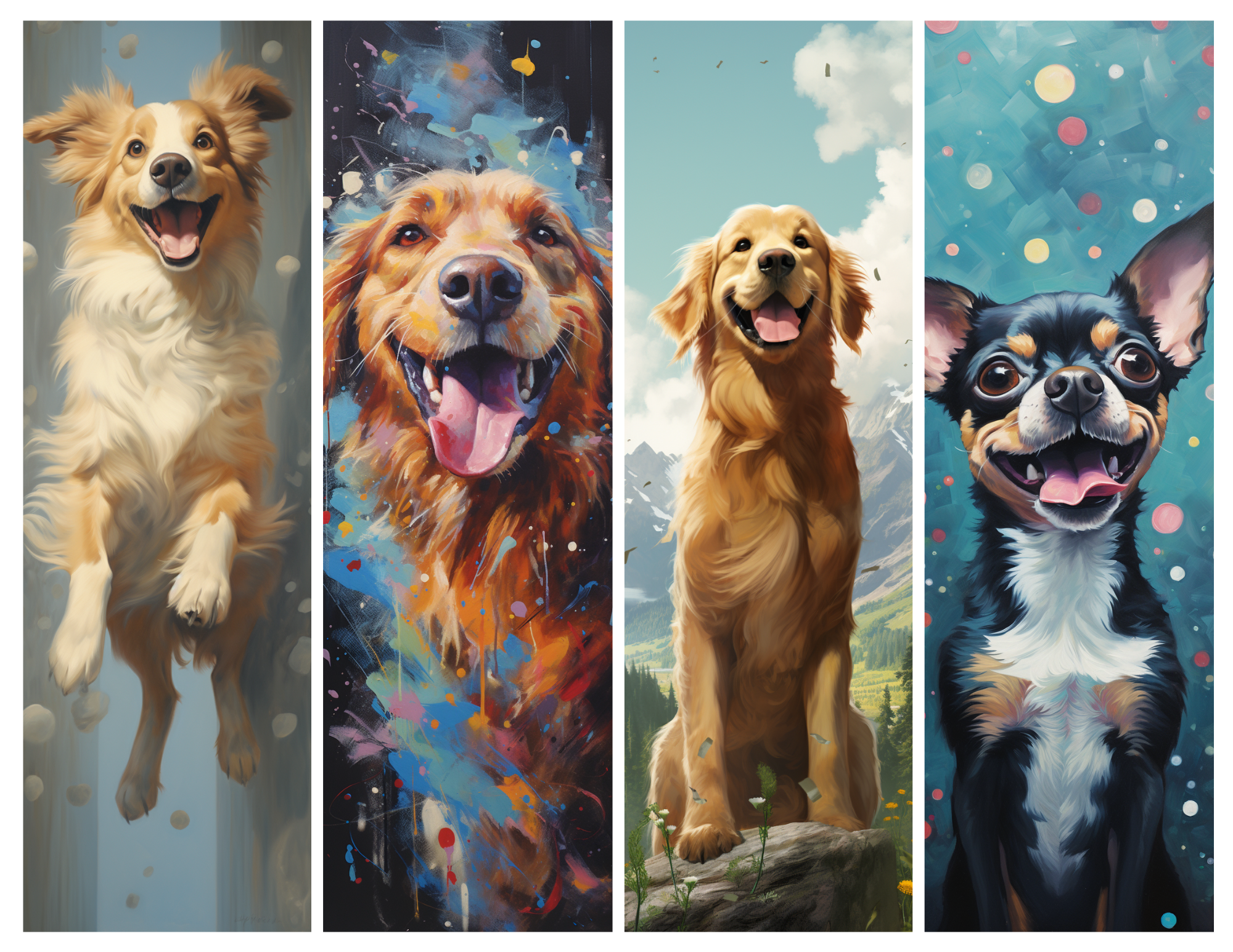Dog Bookmark Color Print - A collection of four color dog prints