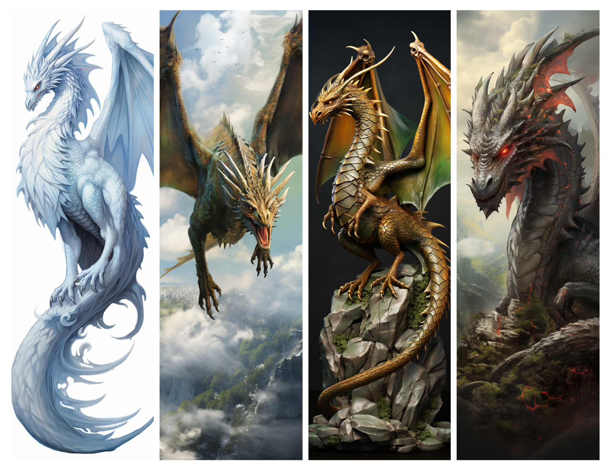 Dragon Bookmark Color Print - A collection of four color dragon prints