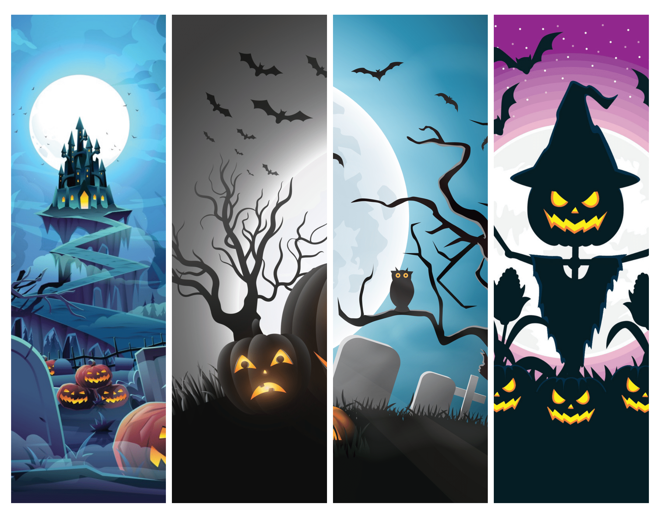 Halloween Bookmark Color Print - A collection of four color halloween prints