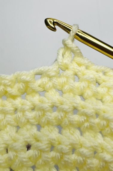Final result of a single crochet done with yellow yarn. - Skip to my Lou