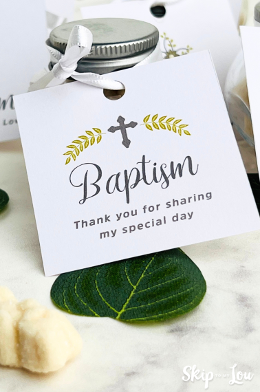 Printed baptism favor tags "thank you for sharing my special day" from Skip to my Lou