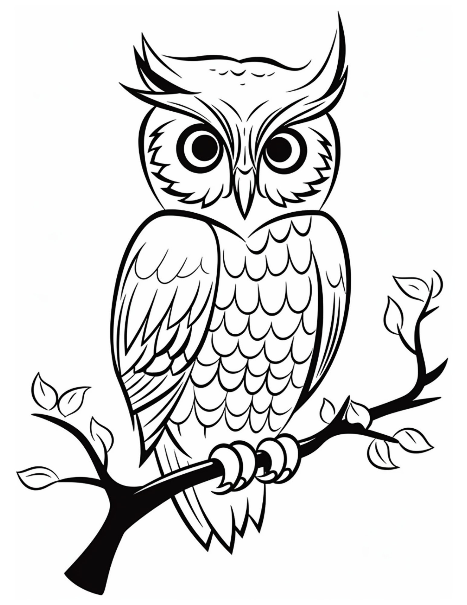 Owl Coloring Page 11 - Line drawing of beautiful owl with patterns inside