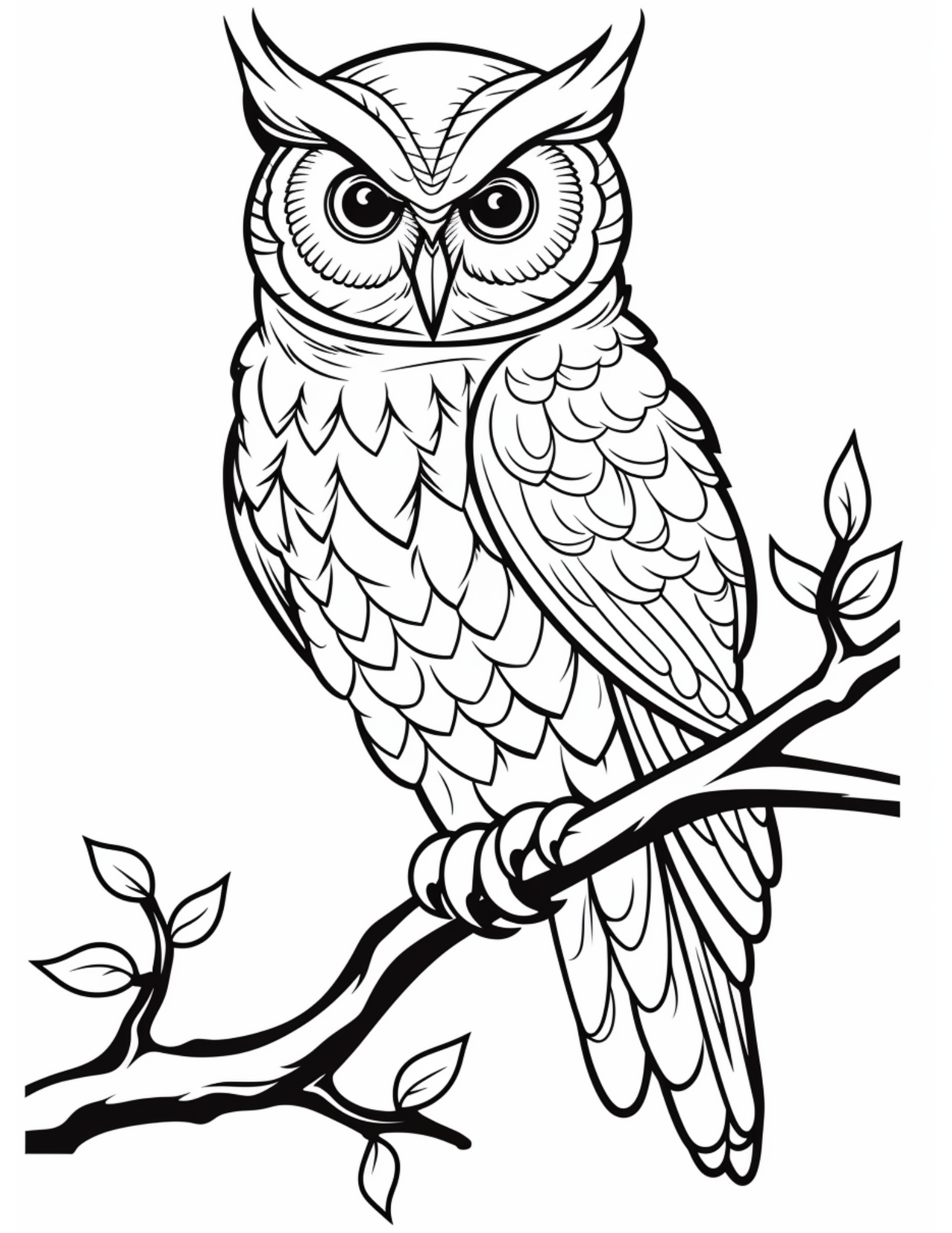 Owl Coloring Page 12 - Line drawing of angry owl with patterns inside