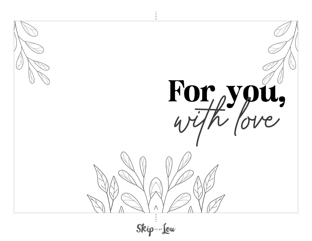 Printable gift basket card that says "for you, with love" 