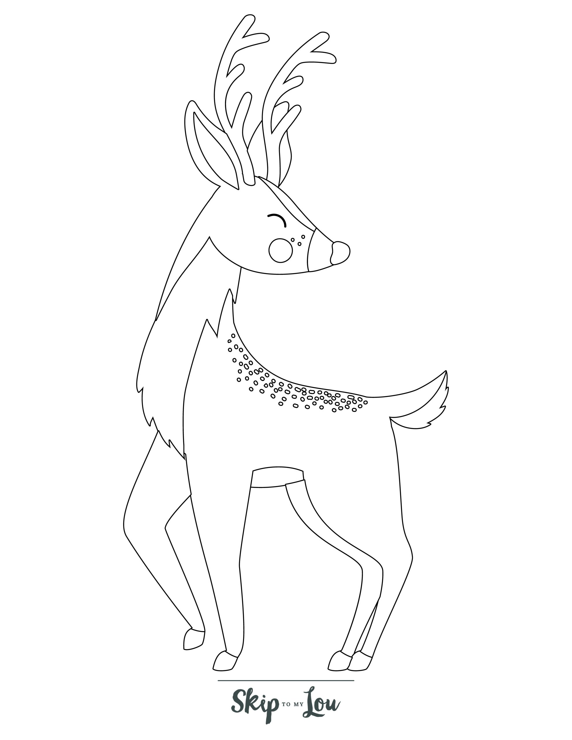 Reindeer Coloring Page 1 - Line drawing of a tall, realistic reindeer 