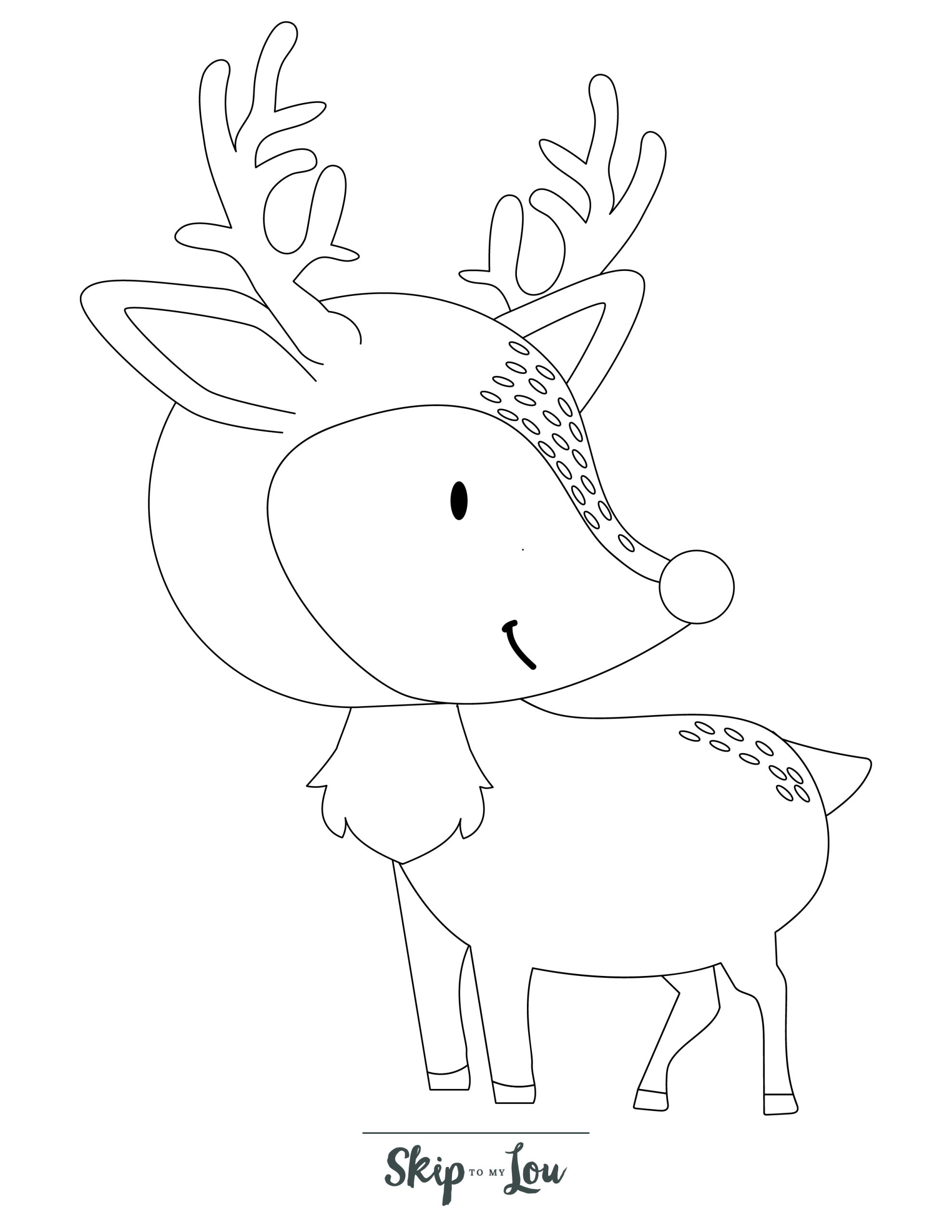 Reindeer Coloring Page 10 - Line drawing of cartoon reindeer