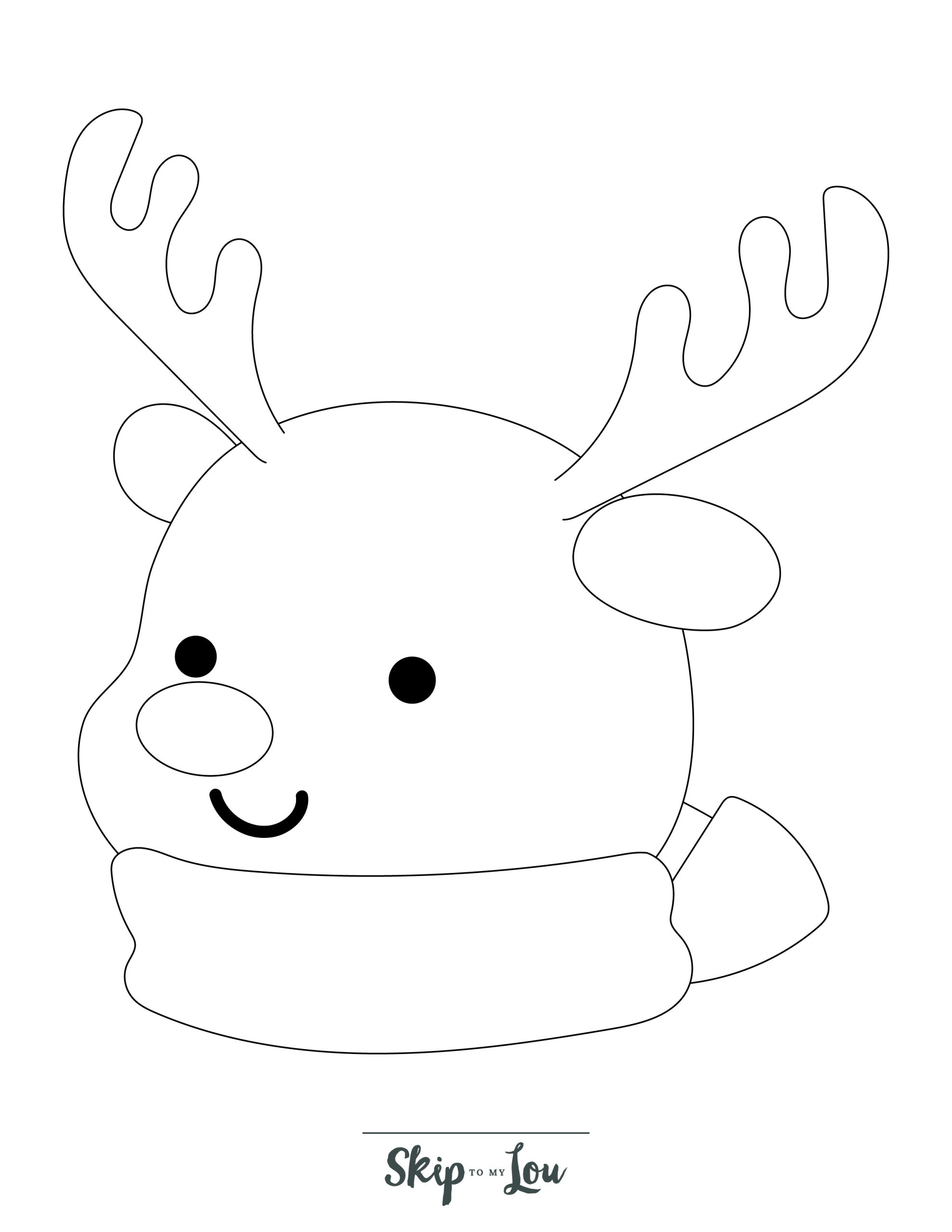 Reindeer Coloring Page 12 - Line drawing of a happy reindeer face 