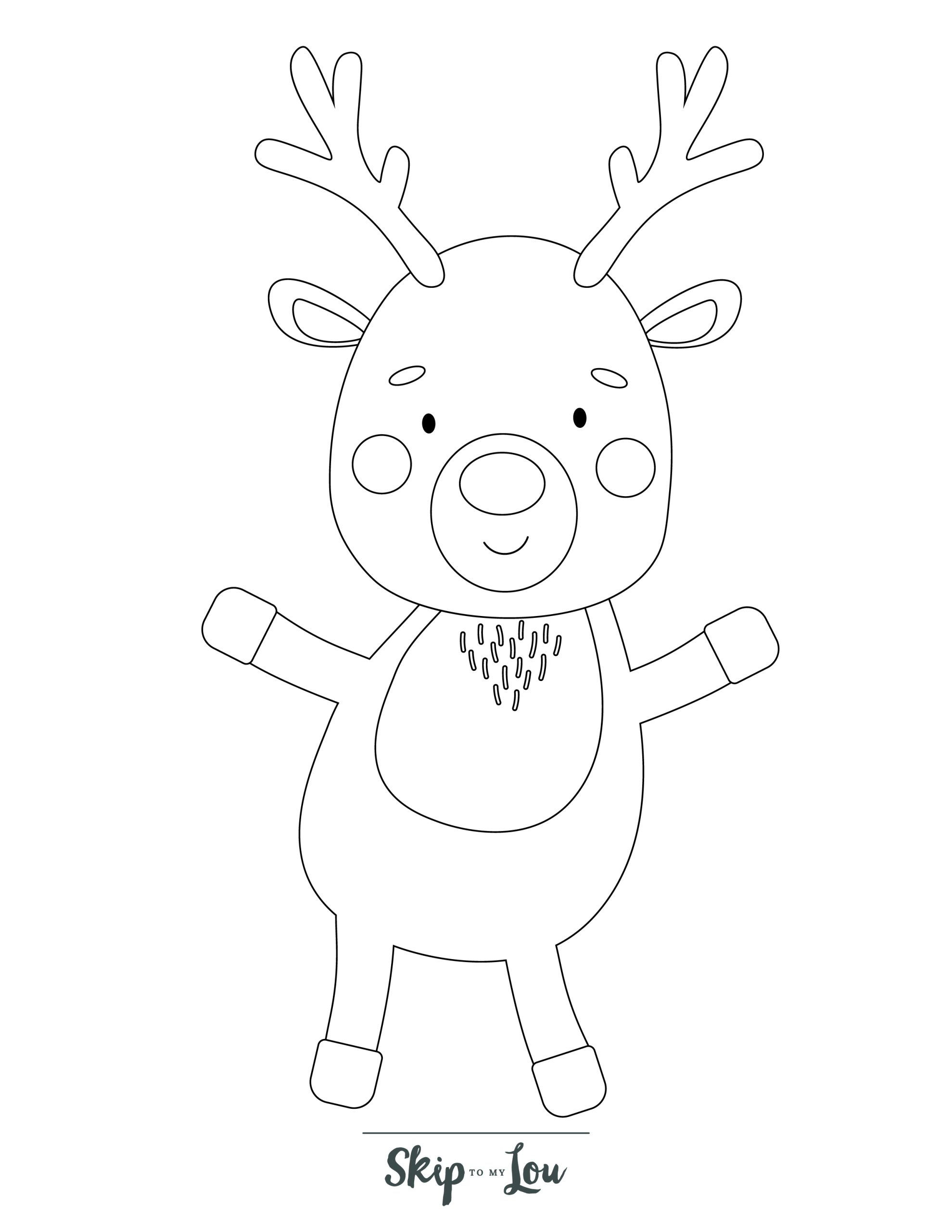 Reindeer Coloring Page 3 - Line drawing of happy reindeer standing up
