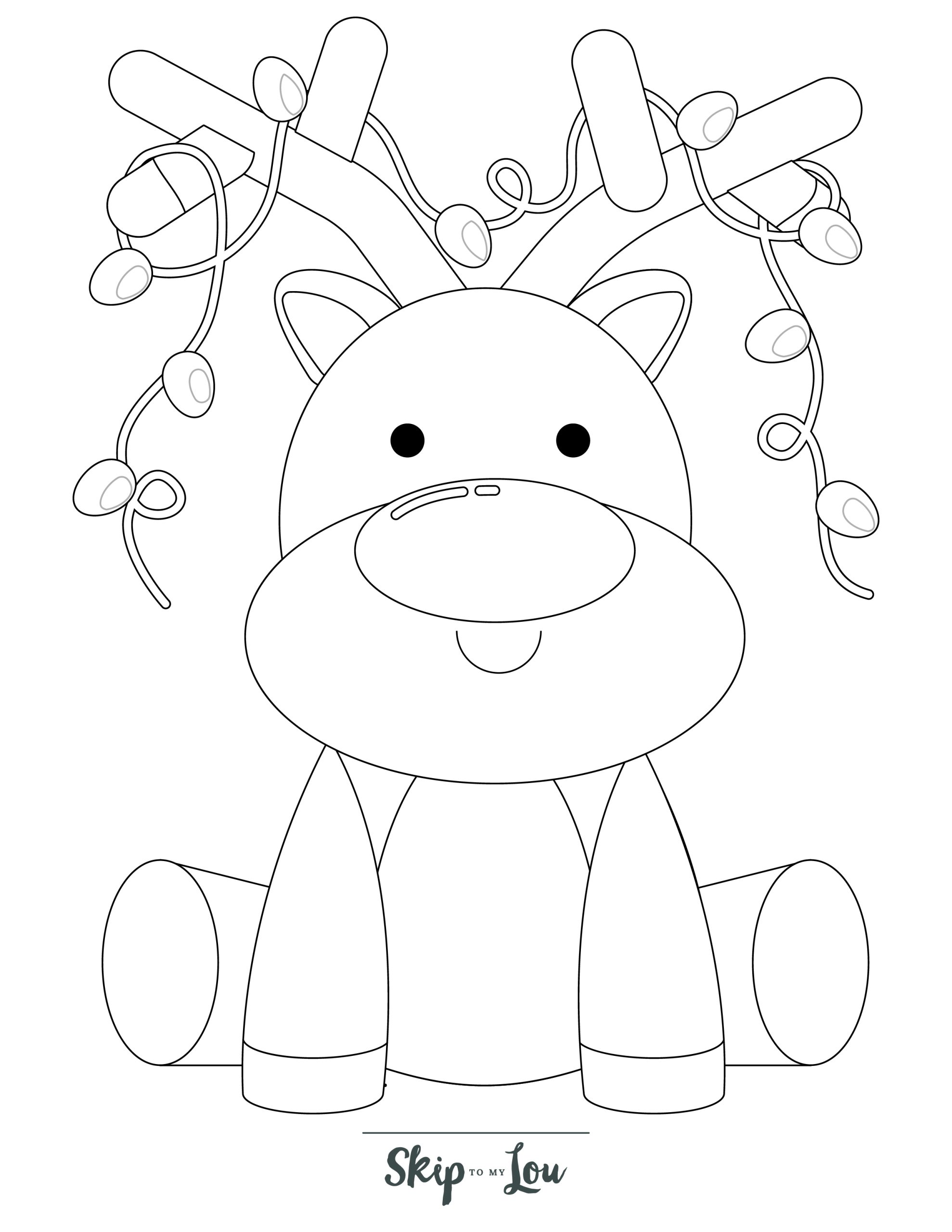 Reindeer Coloring Page 5 - Line drawing of a reindeer with light in its antlers