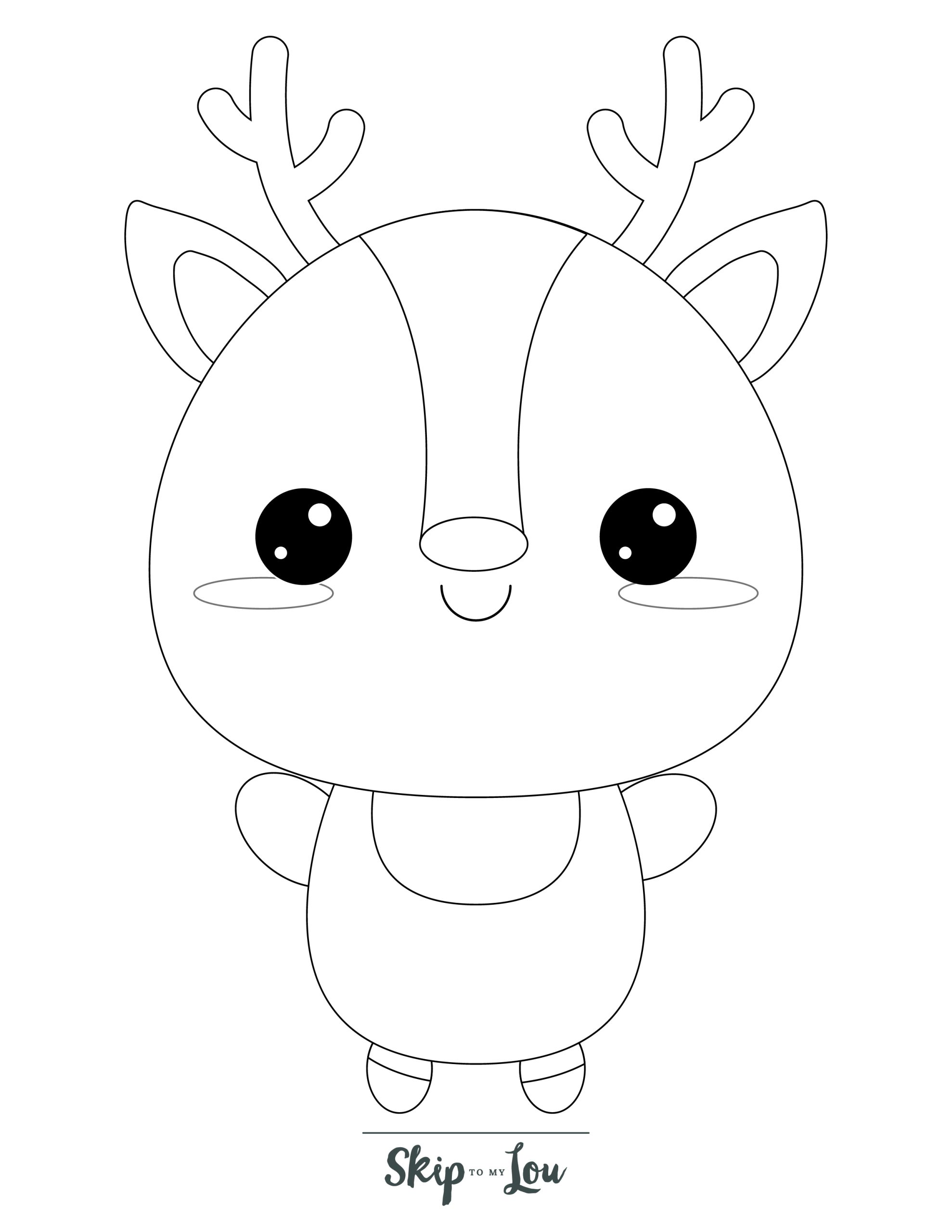 Reindeer Coloring Page 6 - Line drawing of cute baby reindeer
