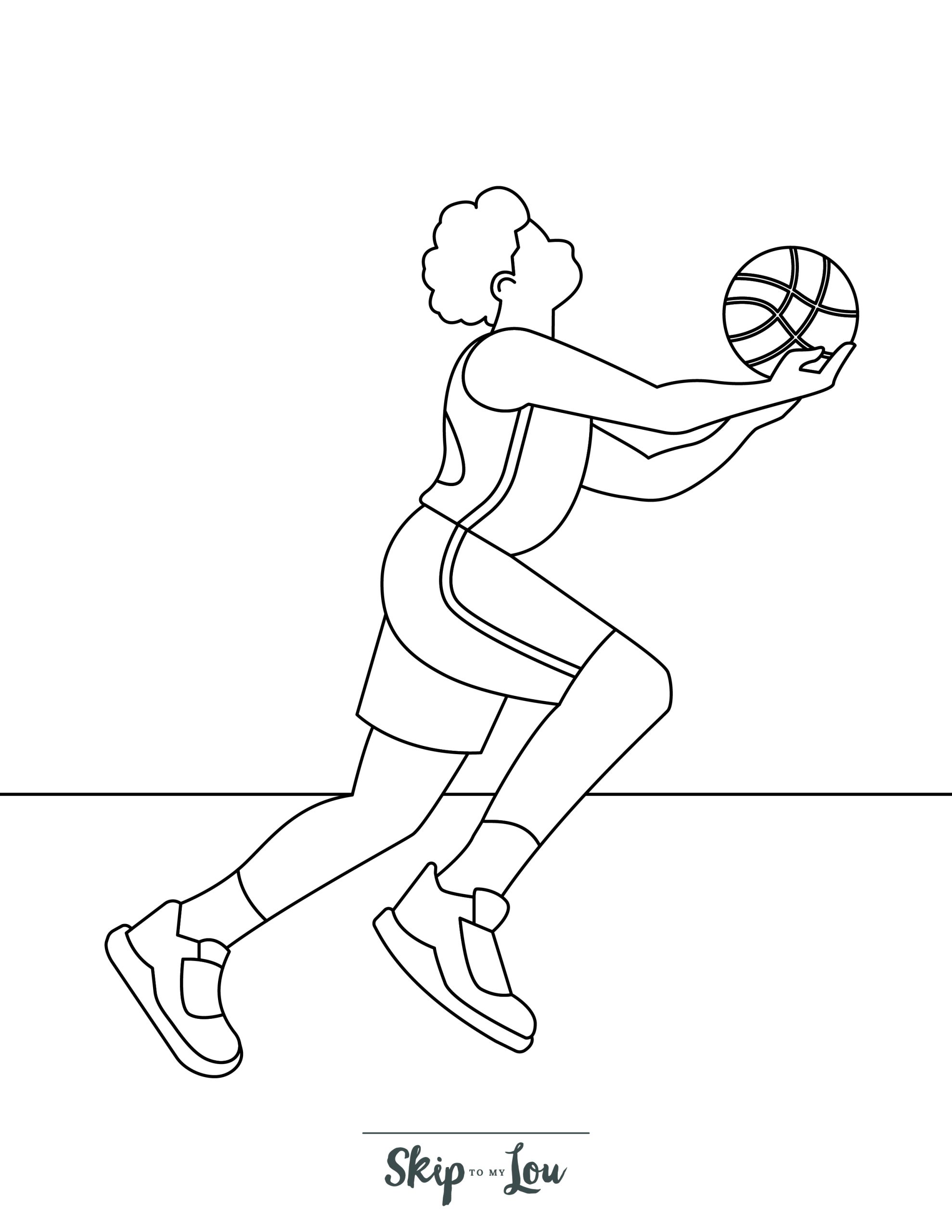 Basketball Coloring Page 4 - A line drawing of a tall basketball player