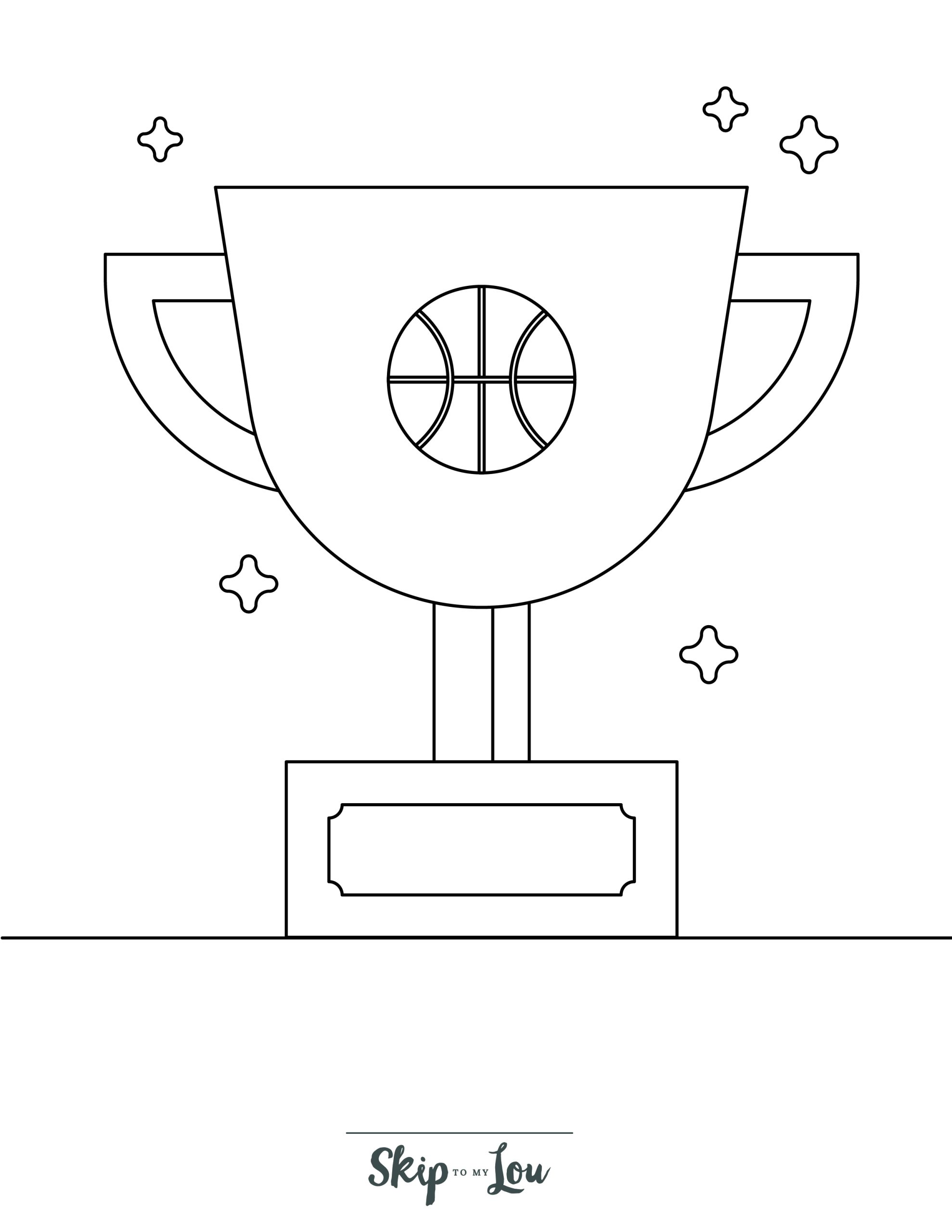 Basketball Coloring Page 10 - A line drawing of a basketball trophy
