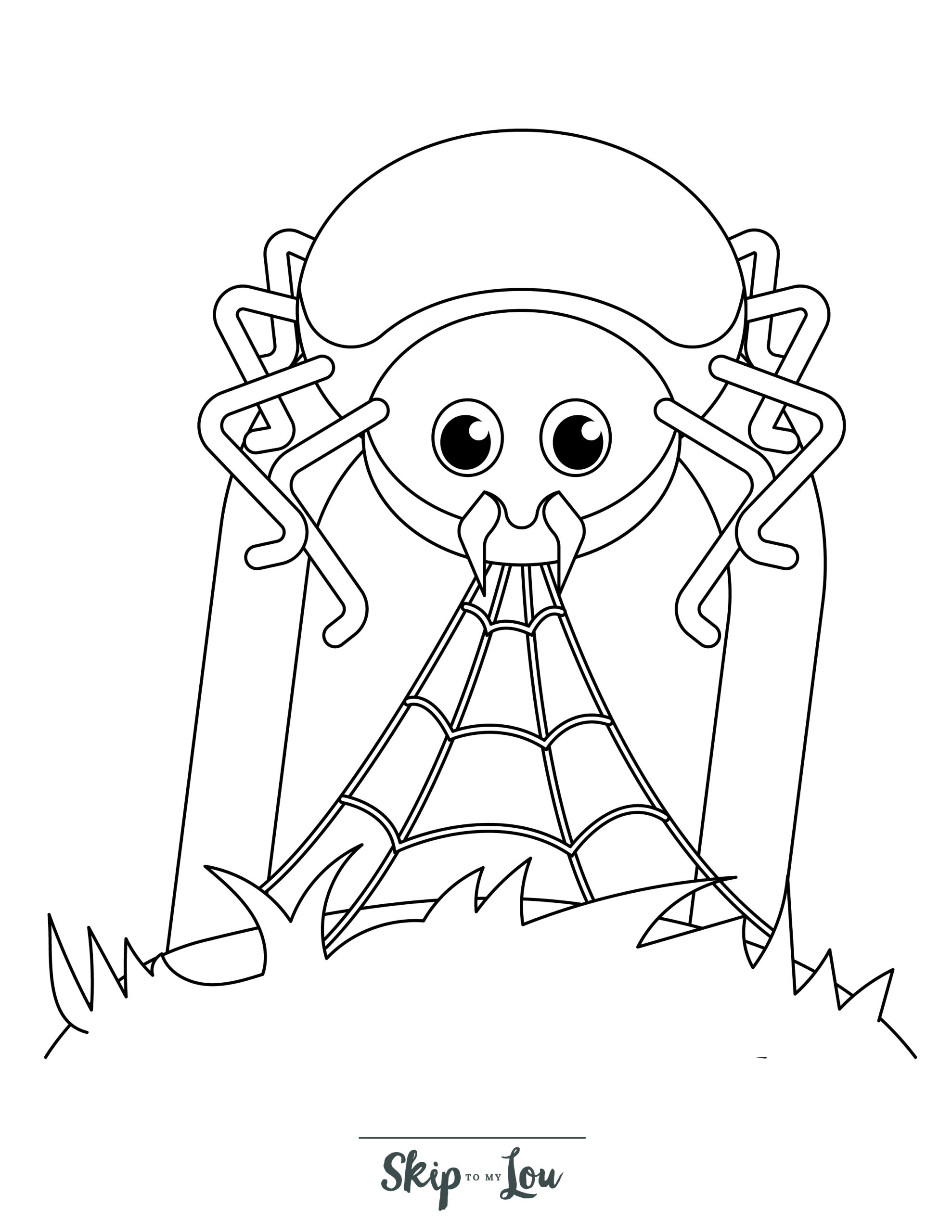 Spider Coloring Page 7 - Line drawing of a spider making a web