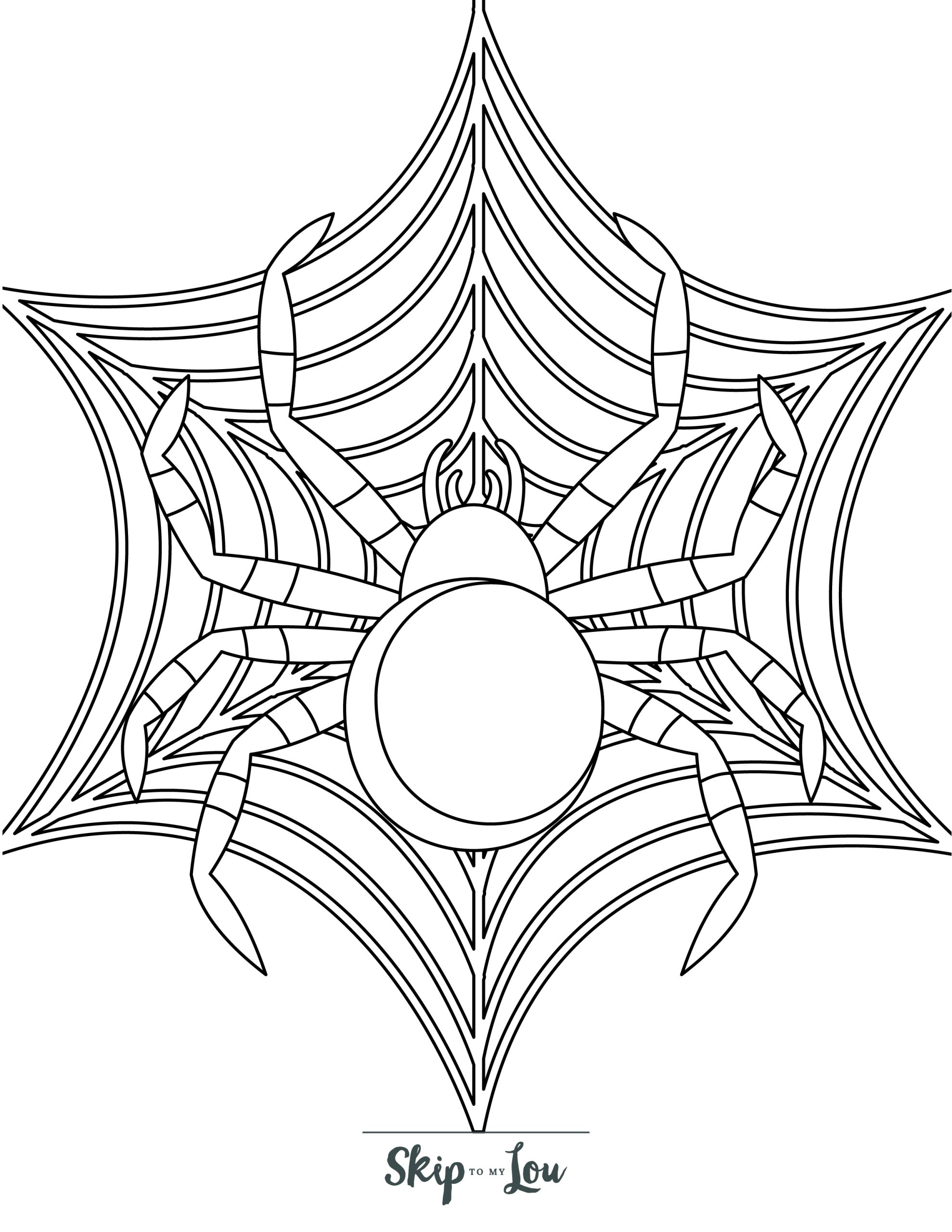 Spider Coloring Page 12 - Line drawing of a black widow on a web