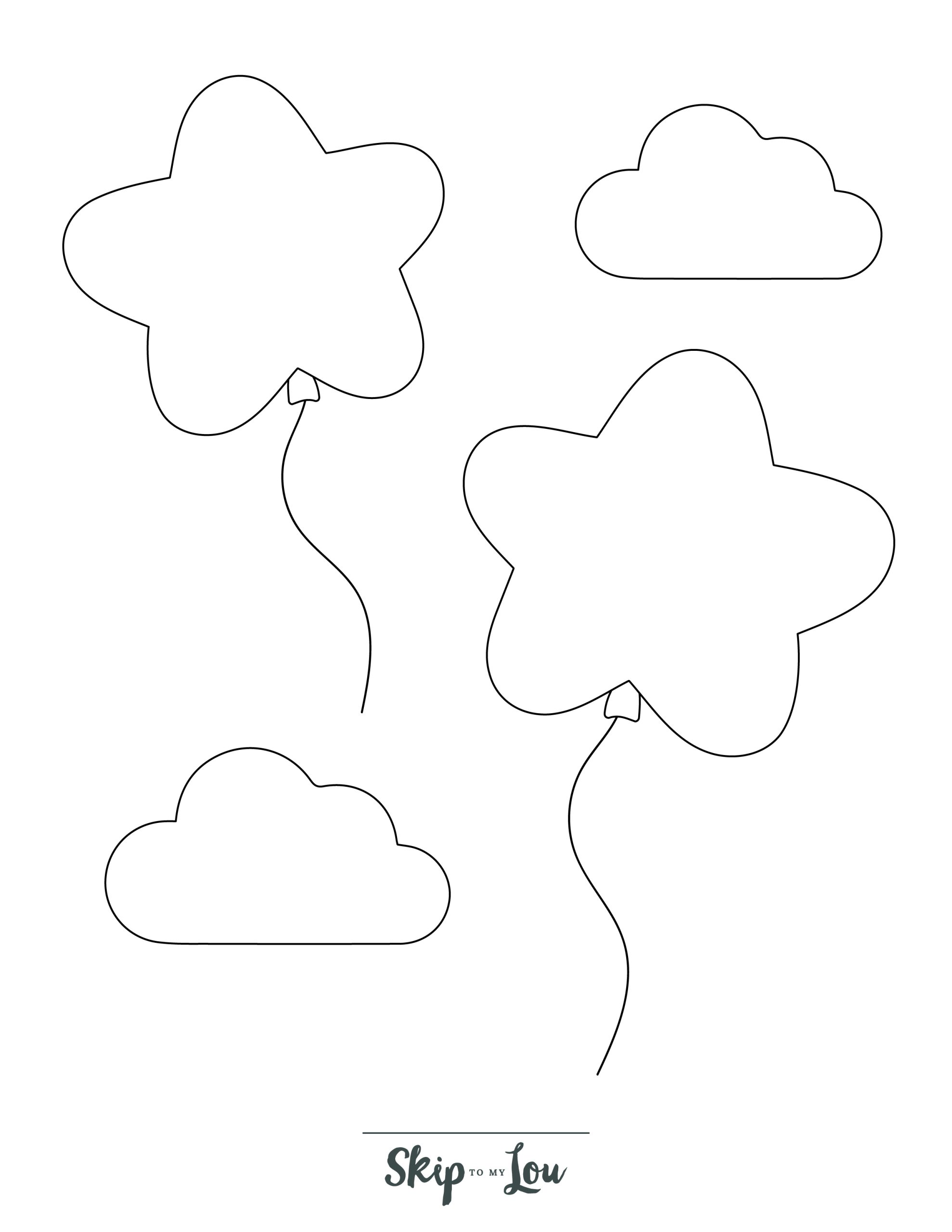 Star Coloring Page 11 - Line drawing of a stars in clouds with ballon tassles