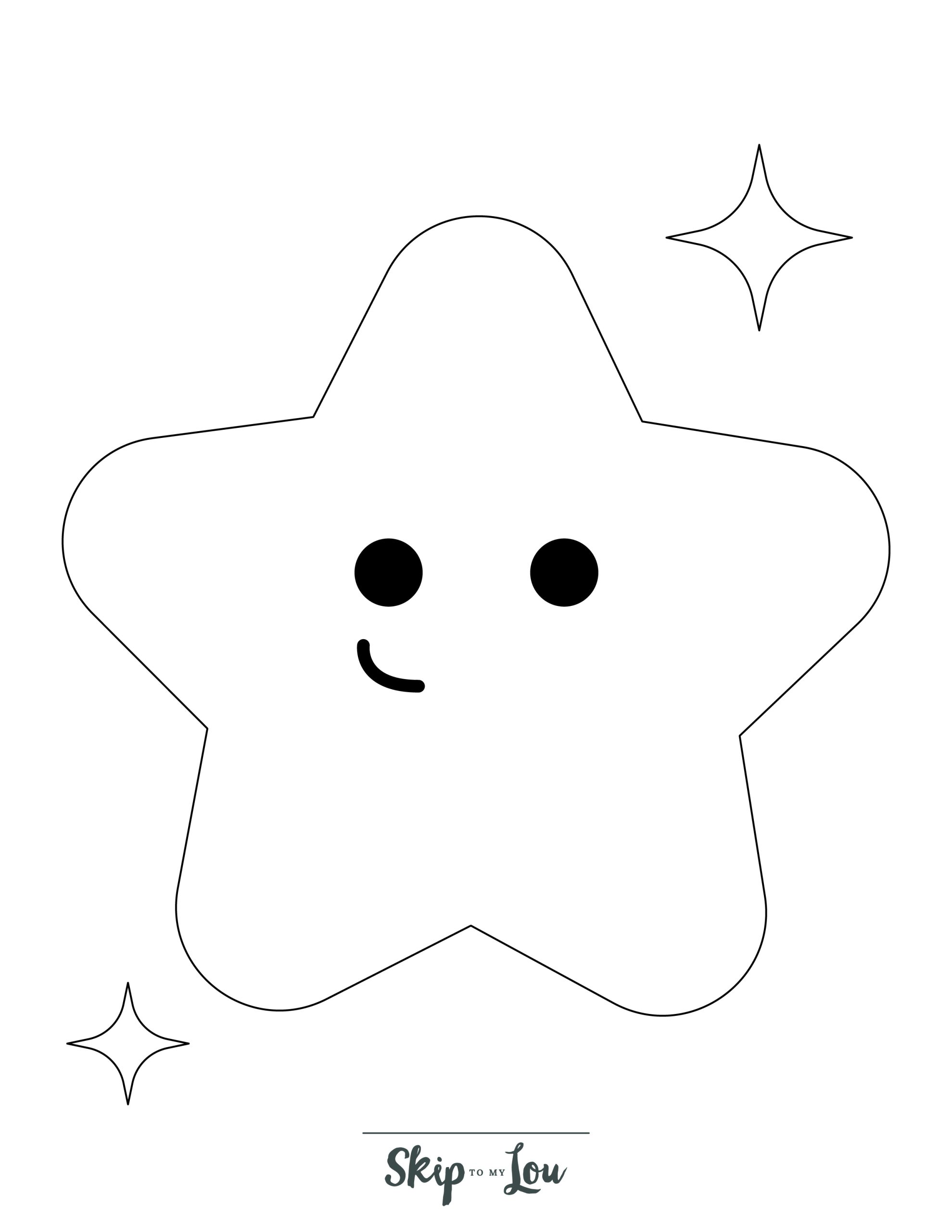 Star Coloring Page 3 - Line drawing of a little star with a face
