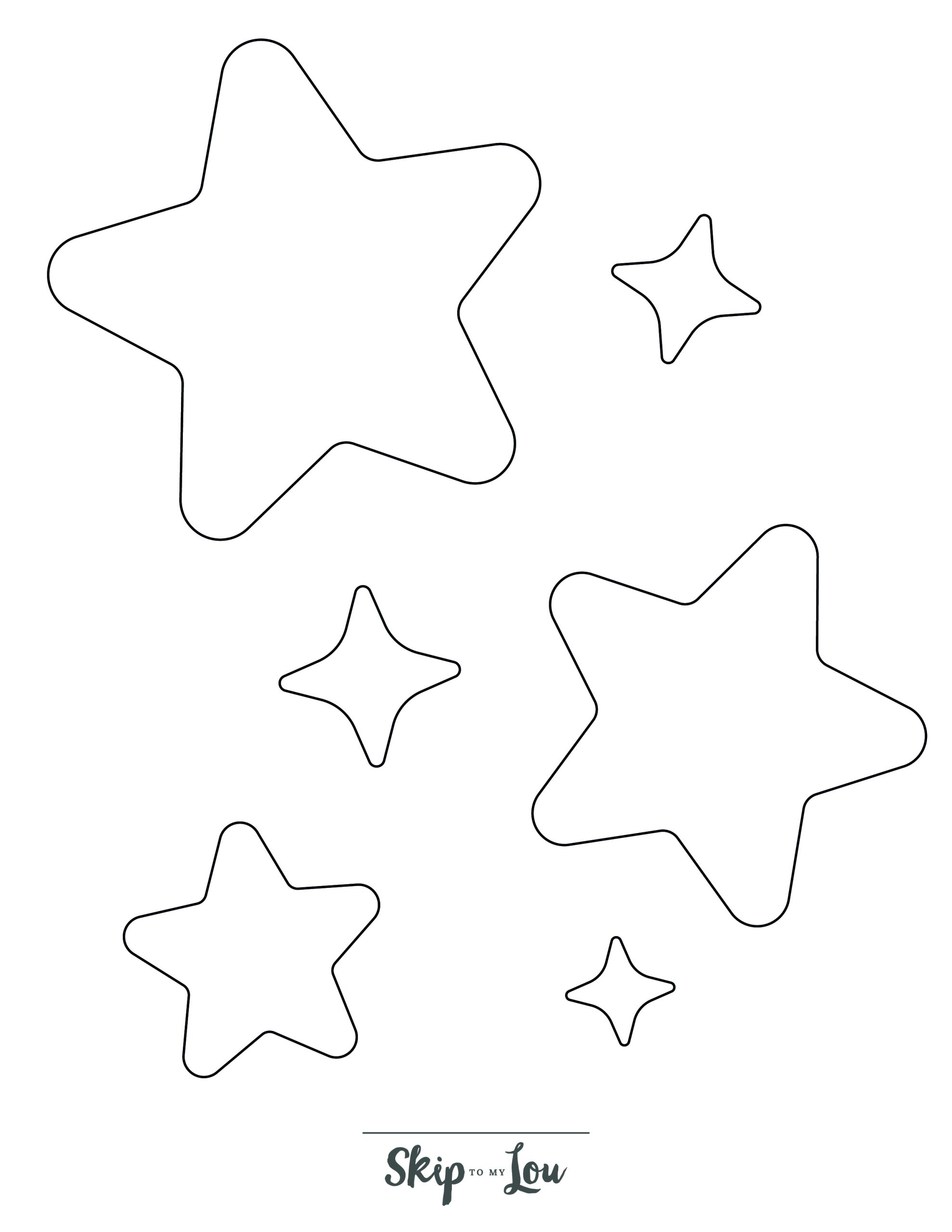 Star Coloring Page 7 - Line drawing of a many stars, large and small