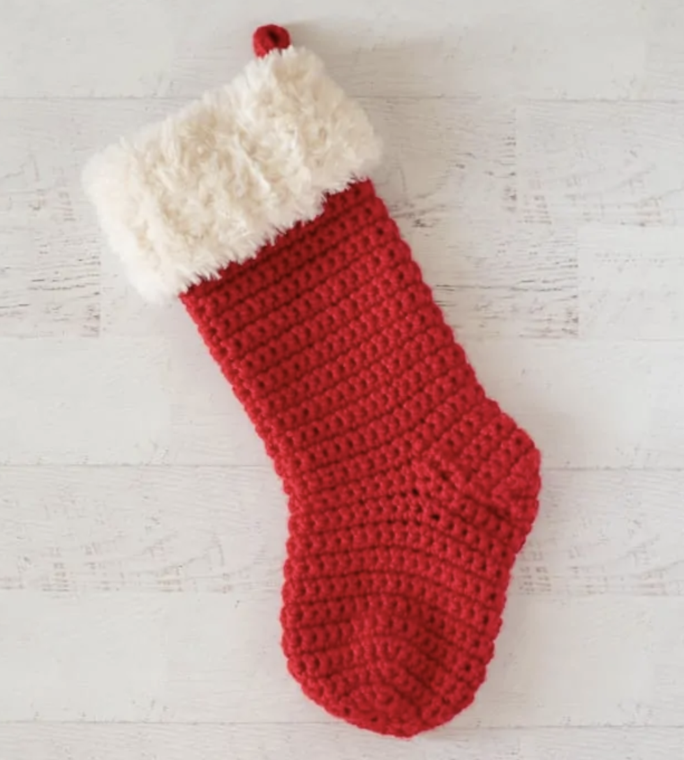 classic red with white fur top crochet christmas stocking
