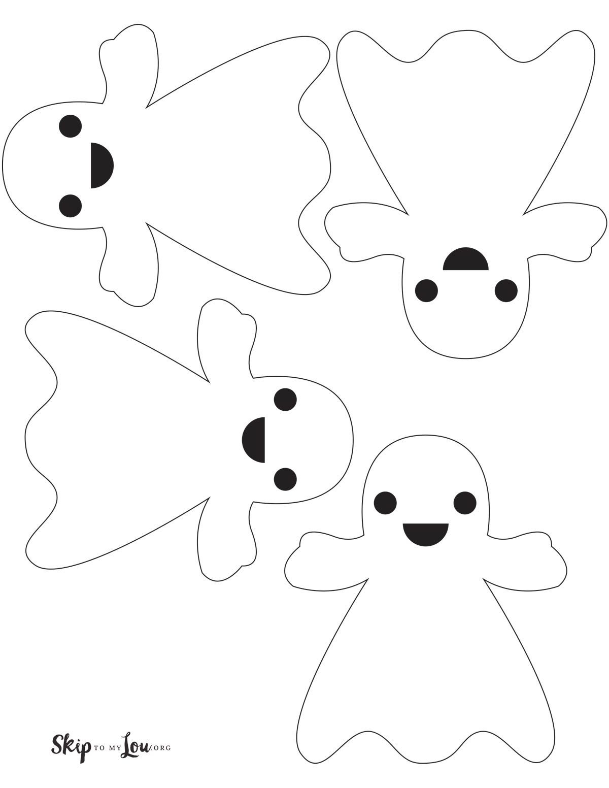 Two cute ghost template outline 