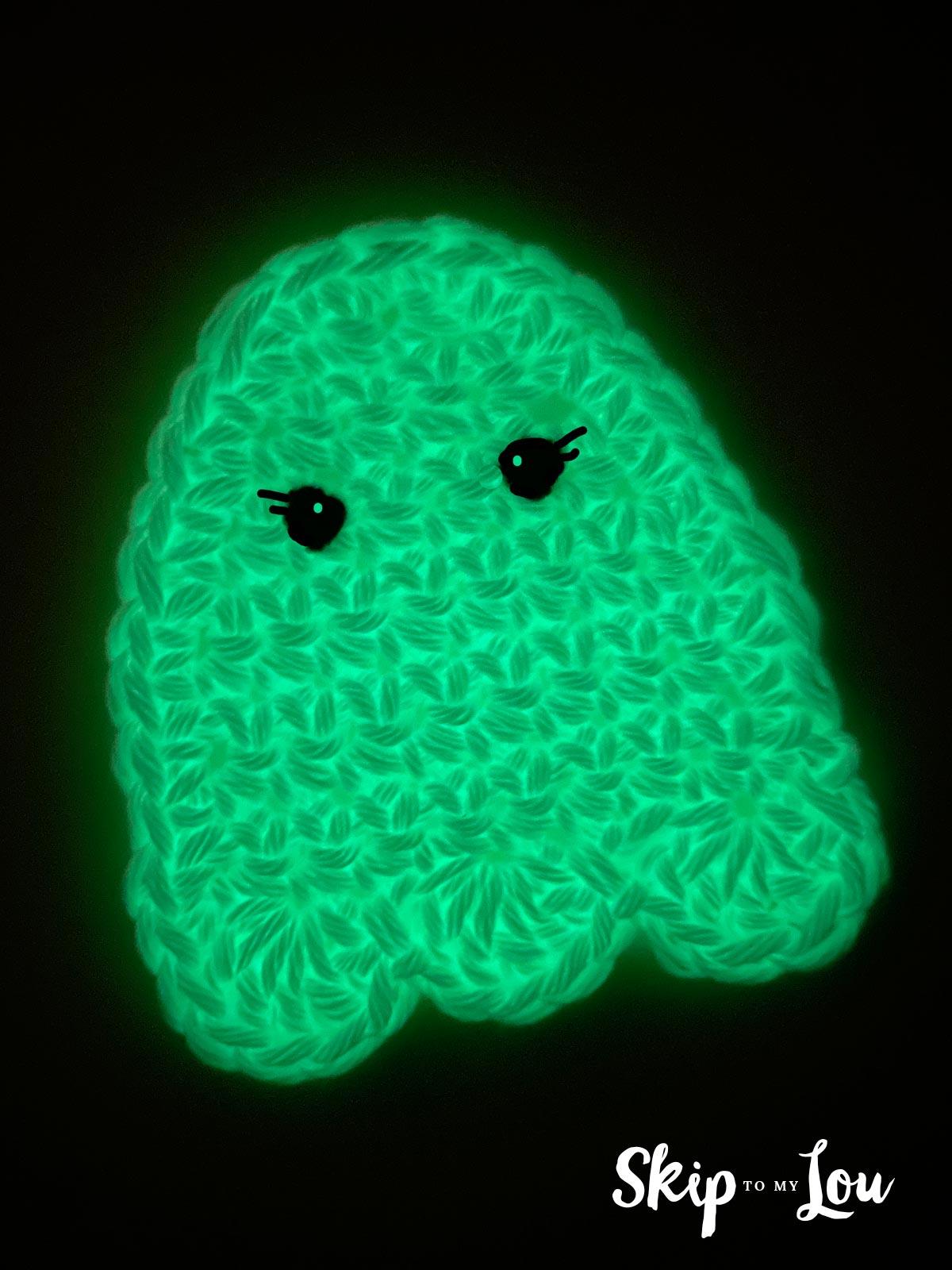 Finished result - glow in the dark crochet ghost