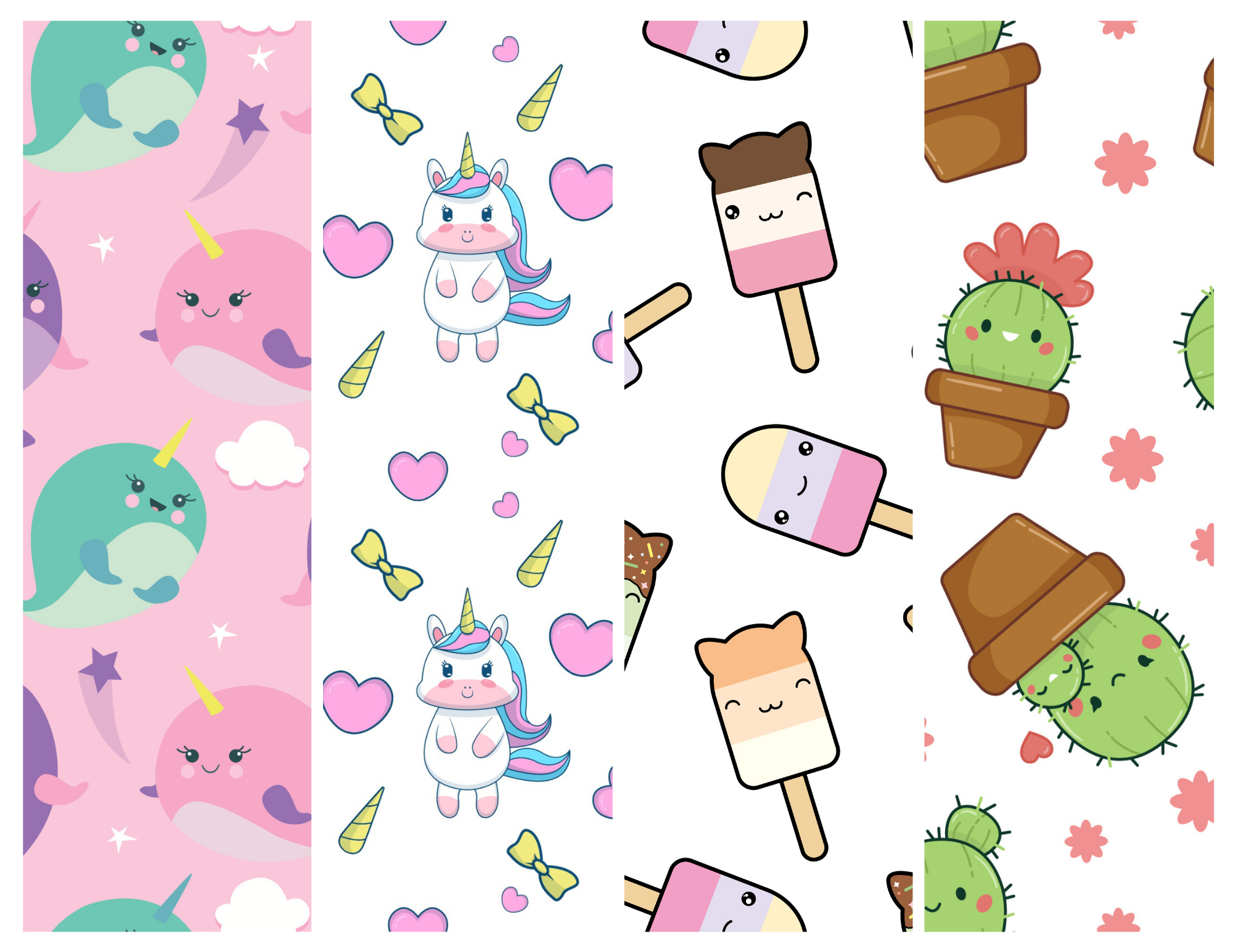 Kawaii Bookmark Color Print - A collection of four color kawaii prints