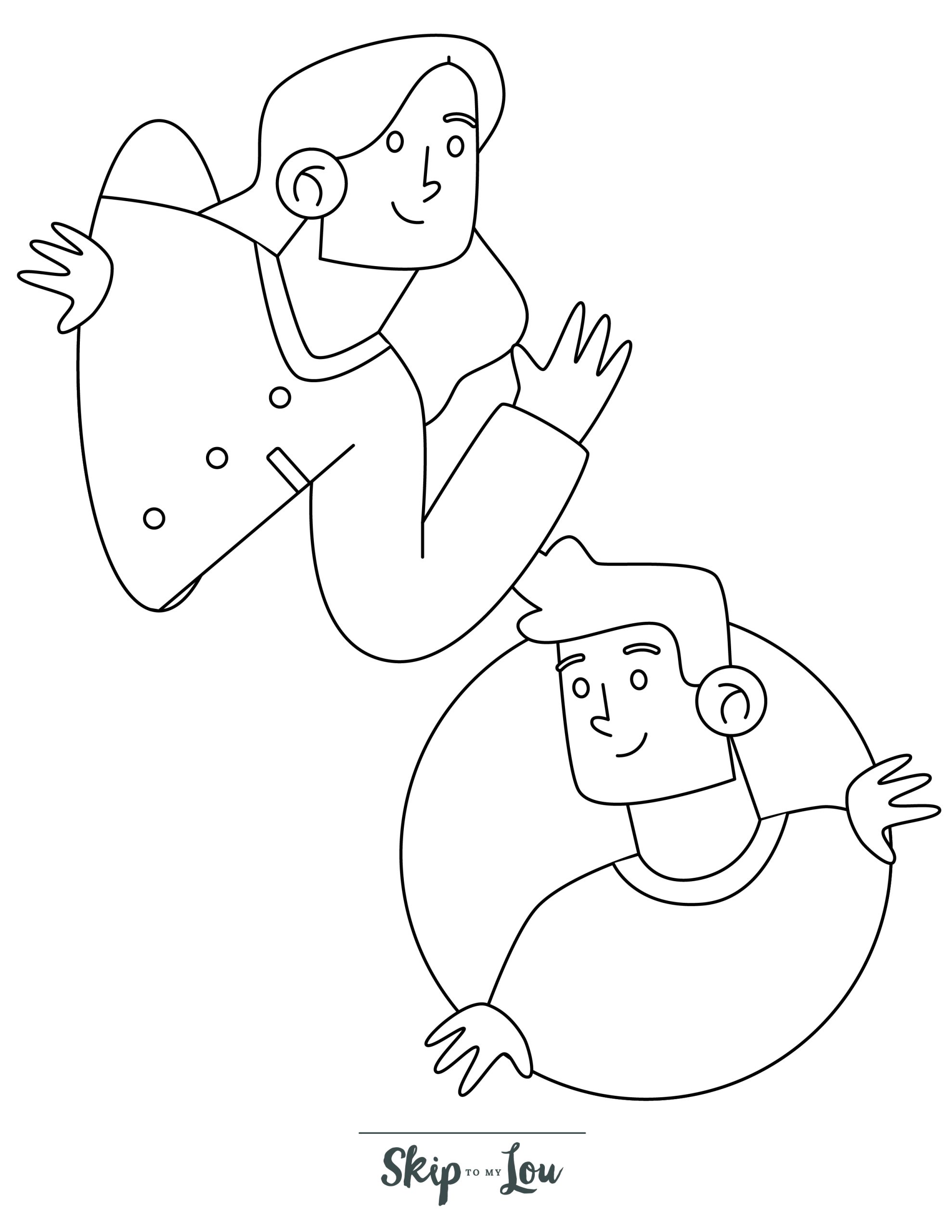 People Coloring Page 11 - Line drawing of people talking in bubbles